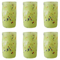 Set of 6 Green Pea Handmade Unique Goto Murano Drinking Glasses