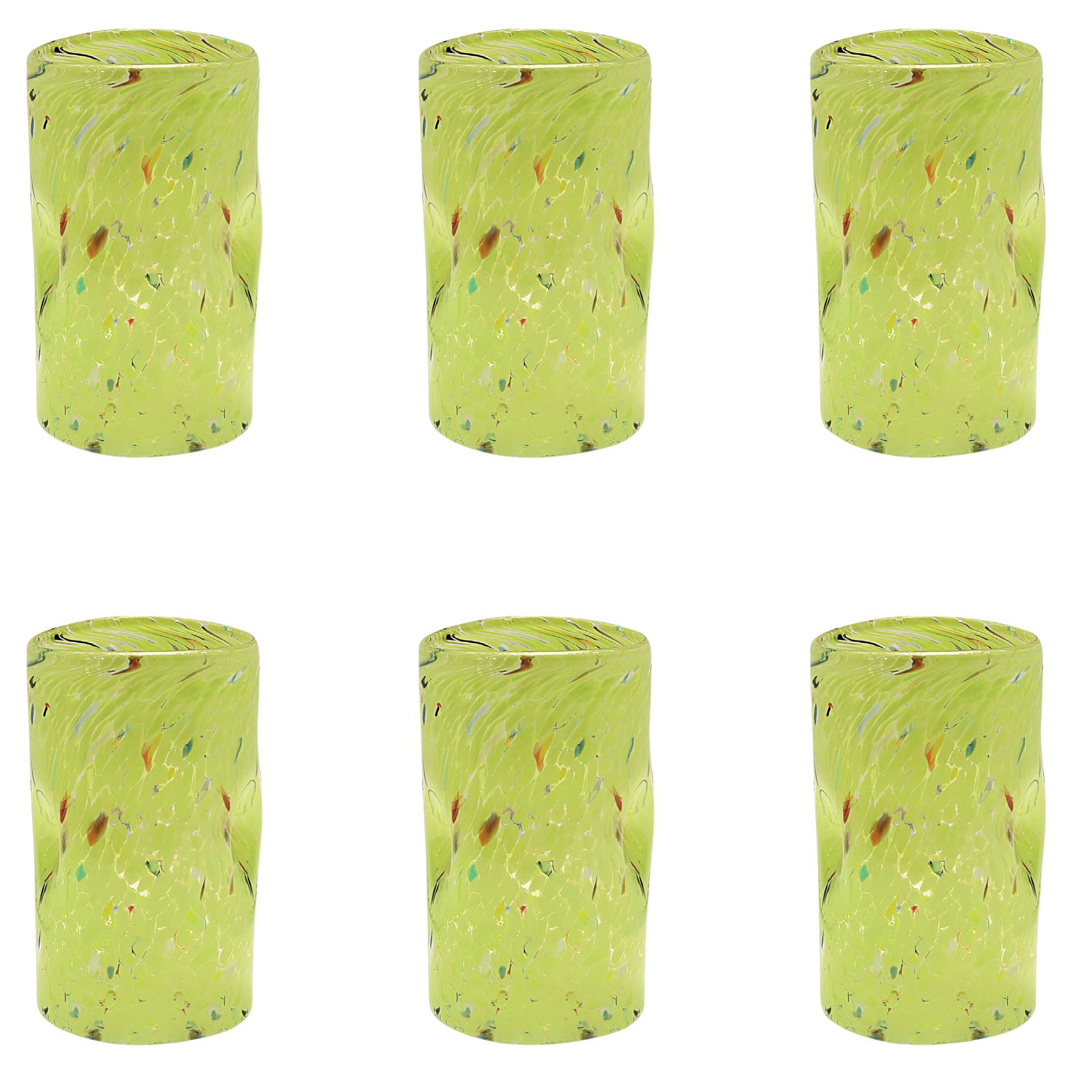 Set of 6 Green Pea Handmade Unique Goto Murano Drinking Glasses