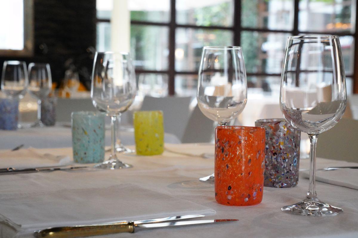 italien Ensemble de 6 verres à boire Goto de Murano verts et turquoises, fabriqués à la main en vente