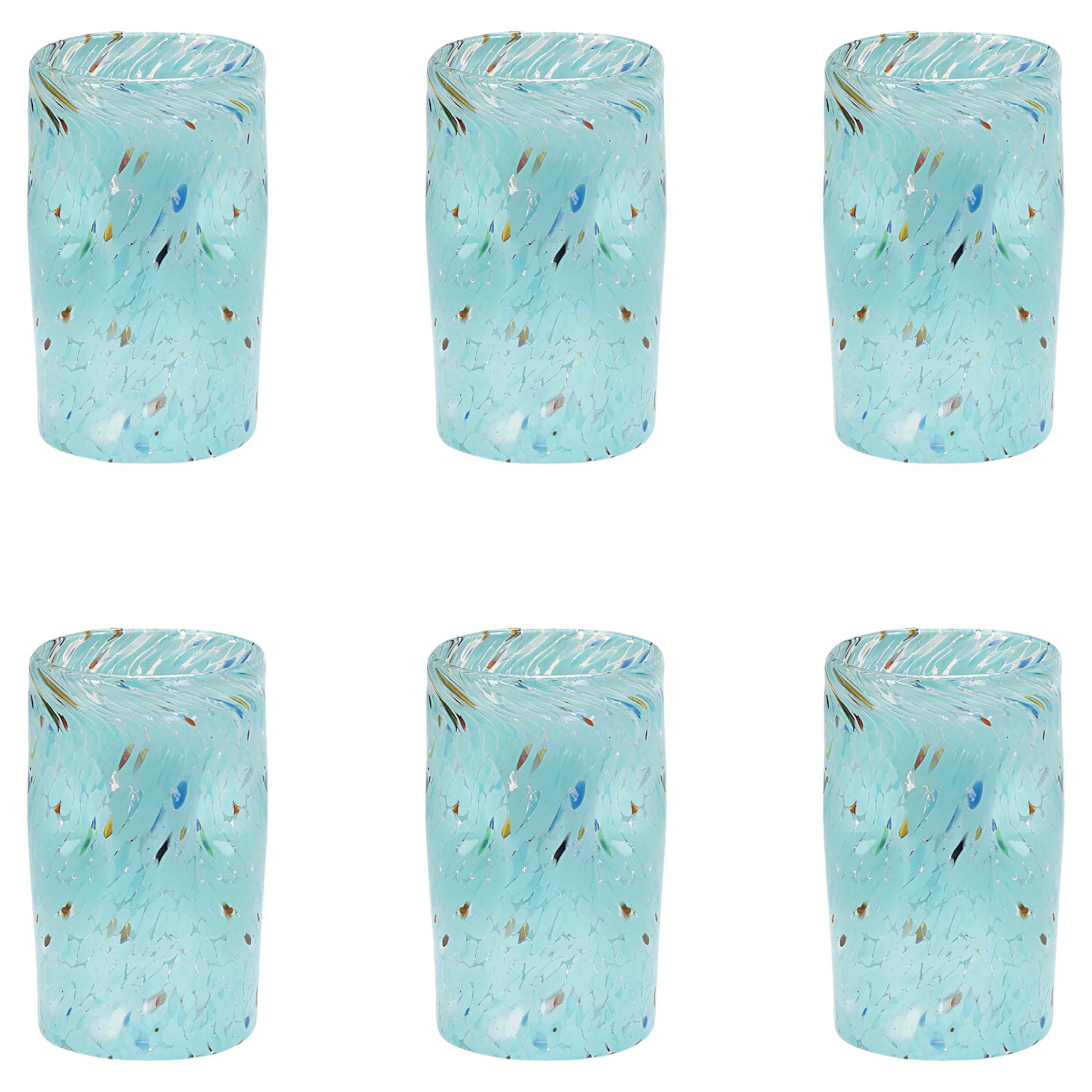 Set of 6 Green Turquoise Handmade Unique Goto Murano Drinking Glasses For Sale