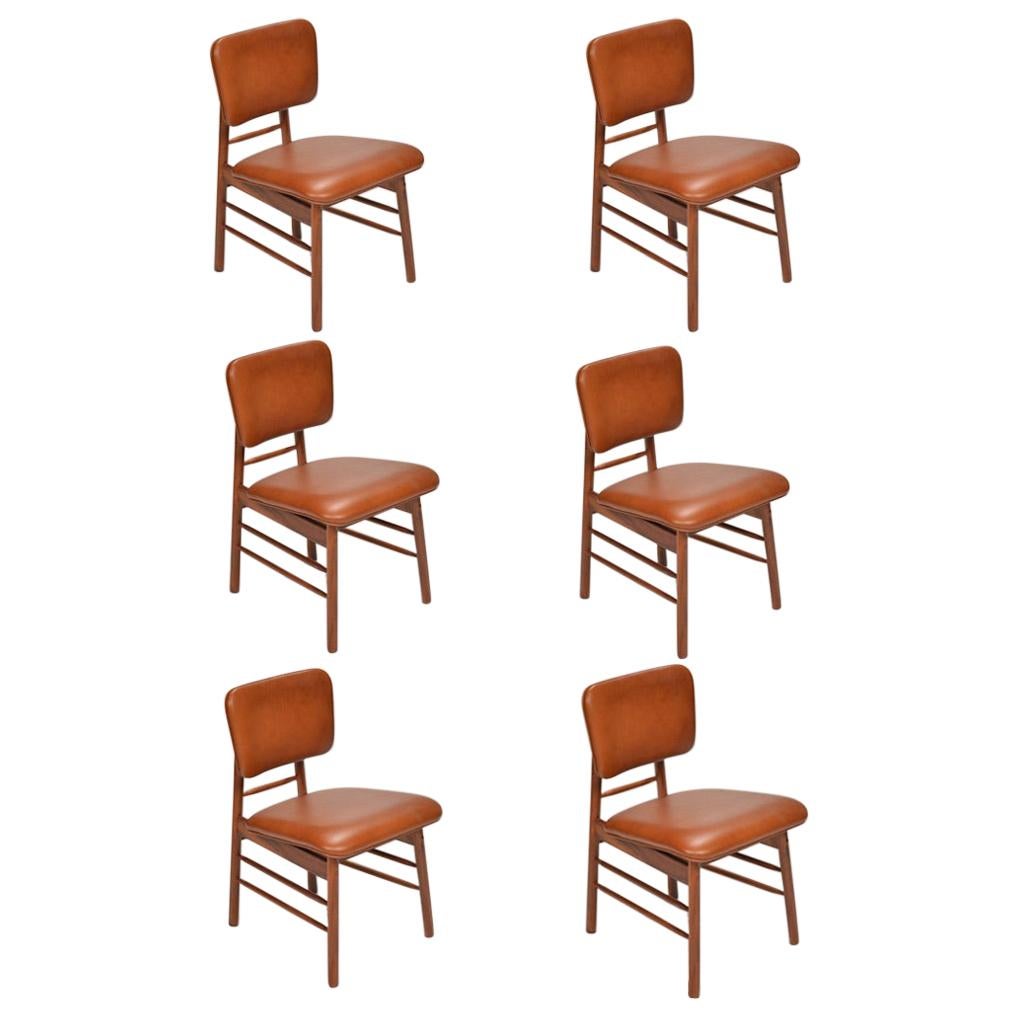 Set of 6 Greta Grossman for Glenn of California Model 6260 Leather Chairs 