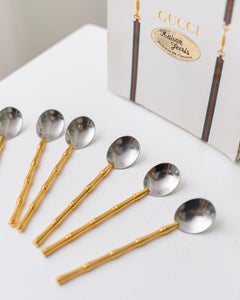Set of 6 Gucci Silver Spoons Goldplated Mid Century Design, 1970s