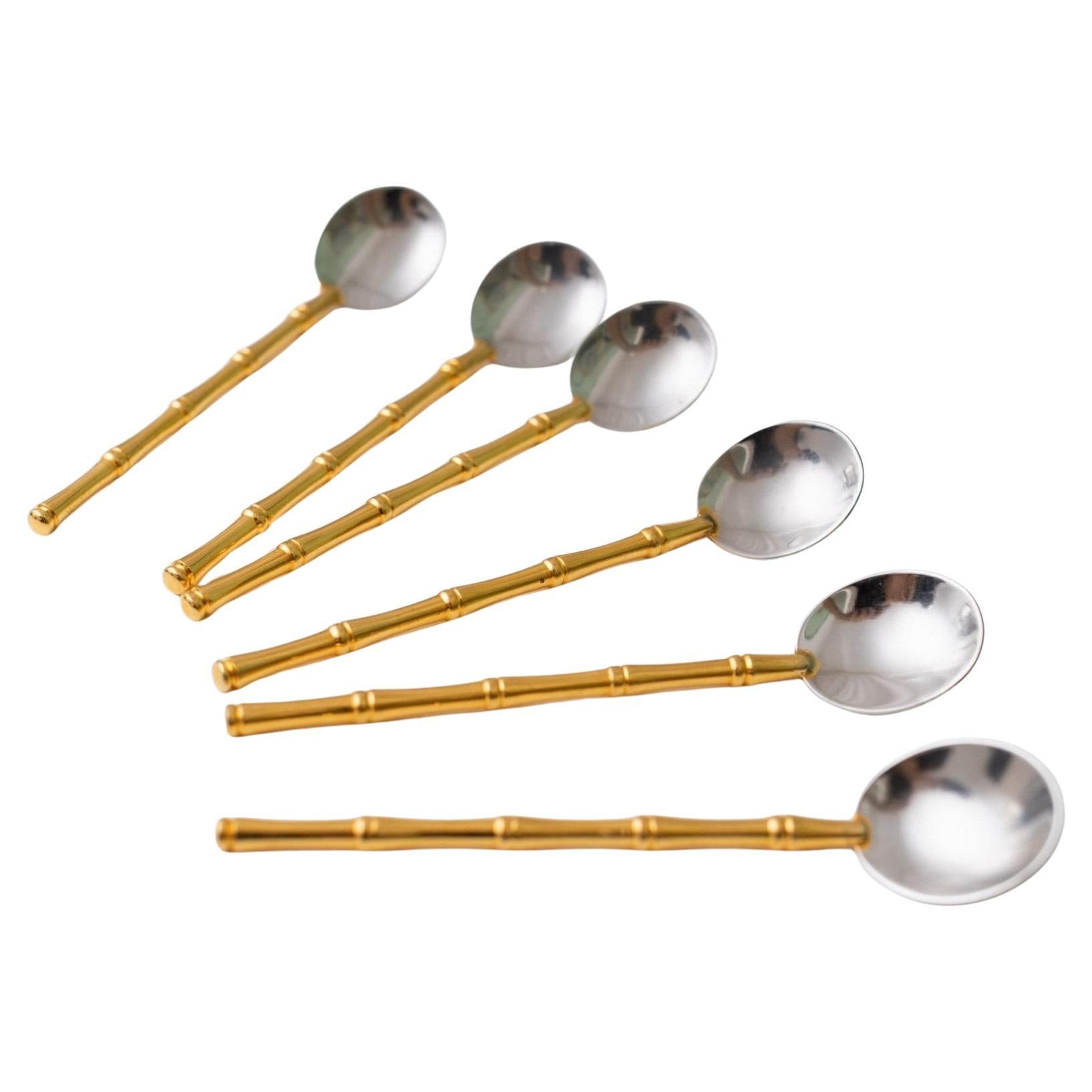 Set of 6 Gucci Silver Spoons Goldplated Mid Century Design, 1970s For Sale