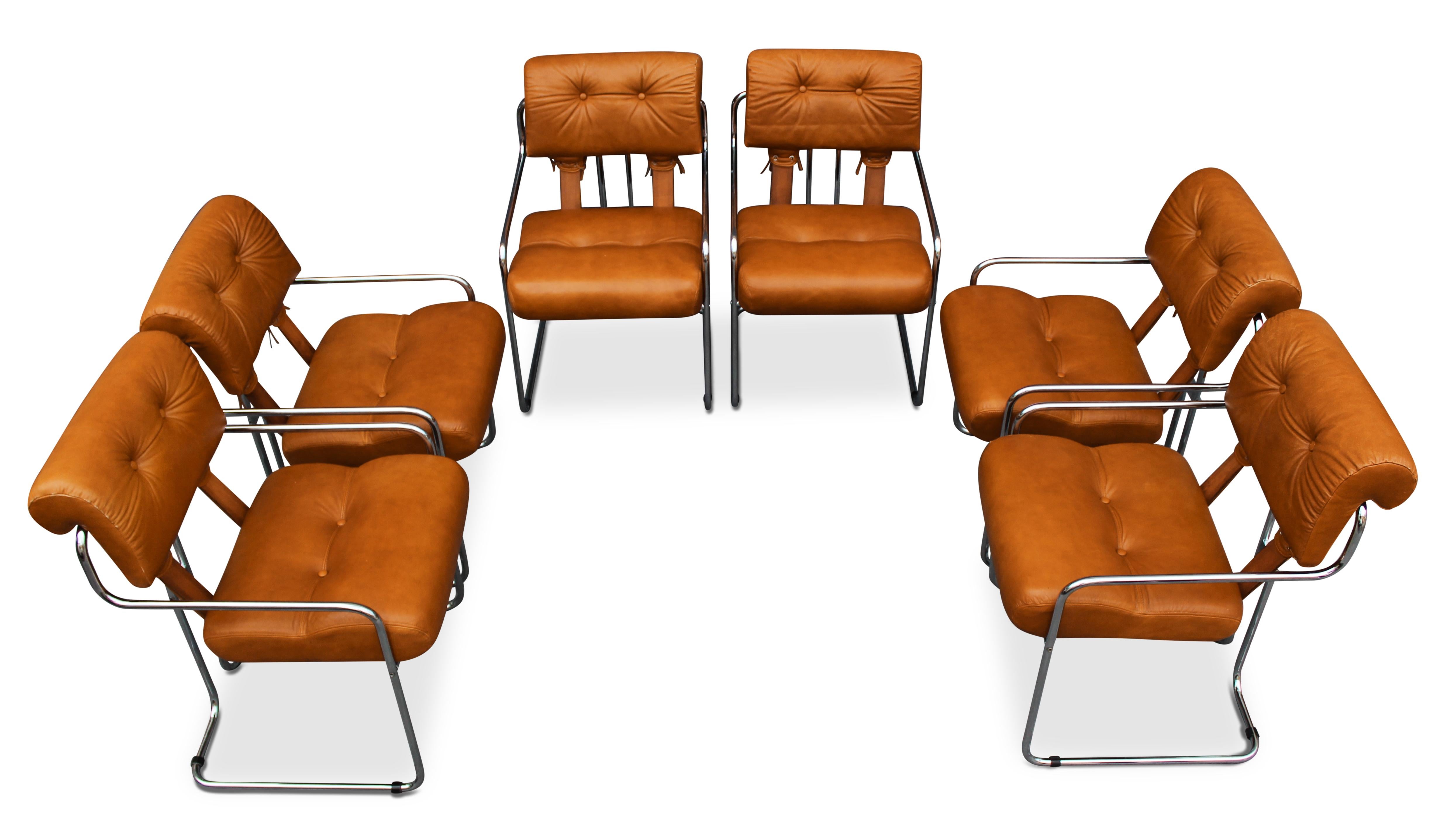 Mid-Century Modern Set of 6 Guido Faleschini 'Tucroma' Armchairs for i4 Mariani in Brown Leather