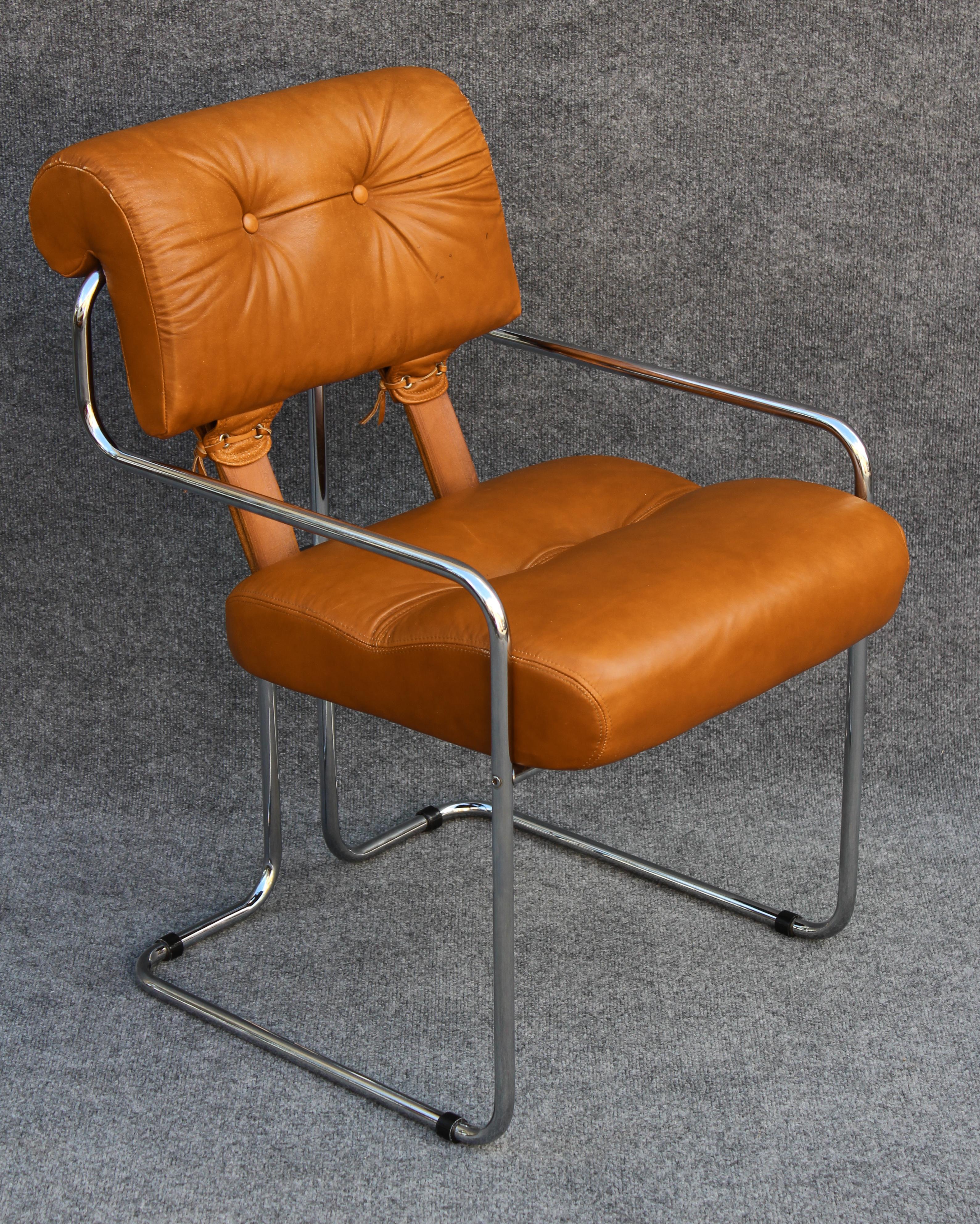 Steel Set of 6 Guido Faleschini 'Tucroma' Armchairs for i4 Mariani in Brown Leather