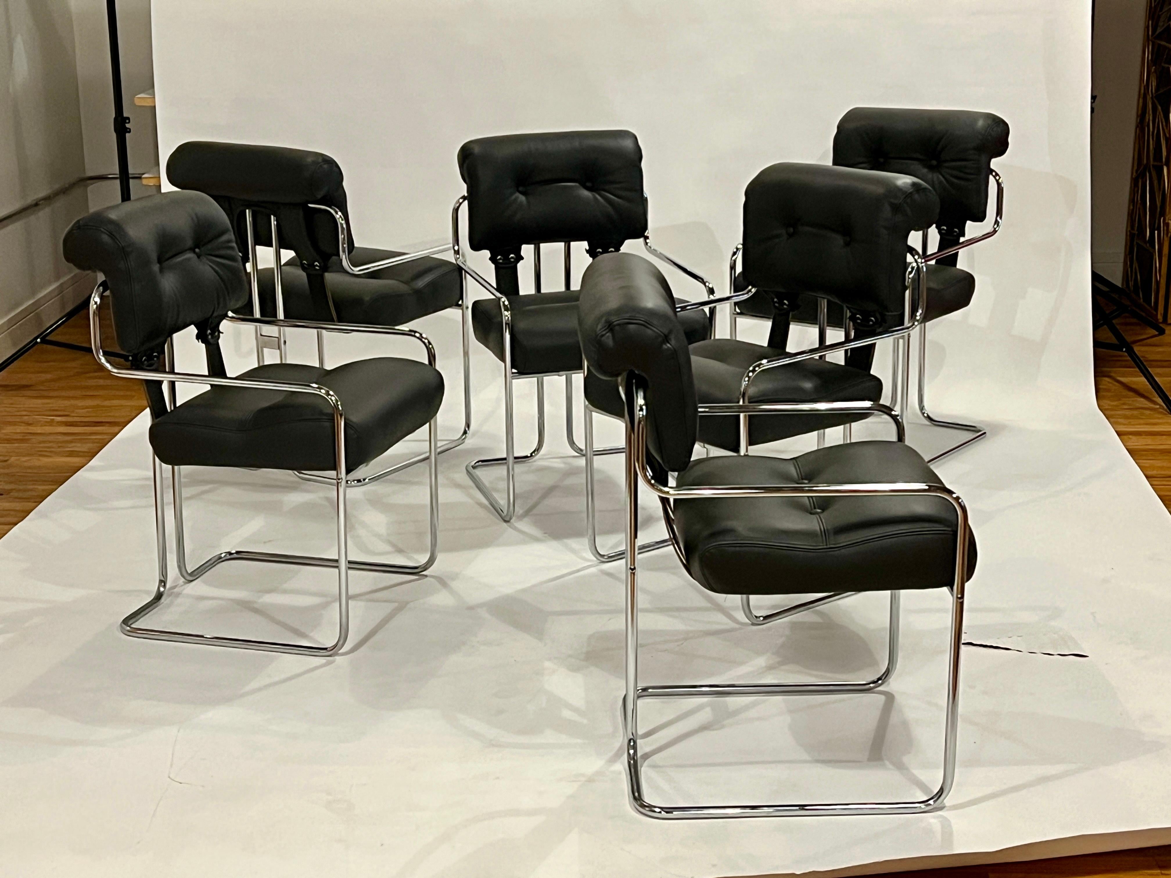 Mid-Century Modern Set of 6 Guido Faleschini 'Tucroma' Armchairs for i4 Mariani in Carbon Leather For Sale