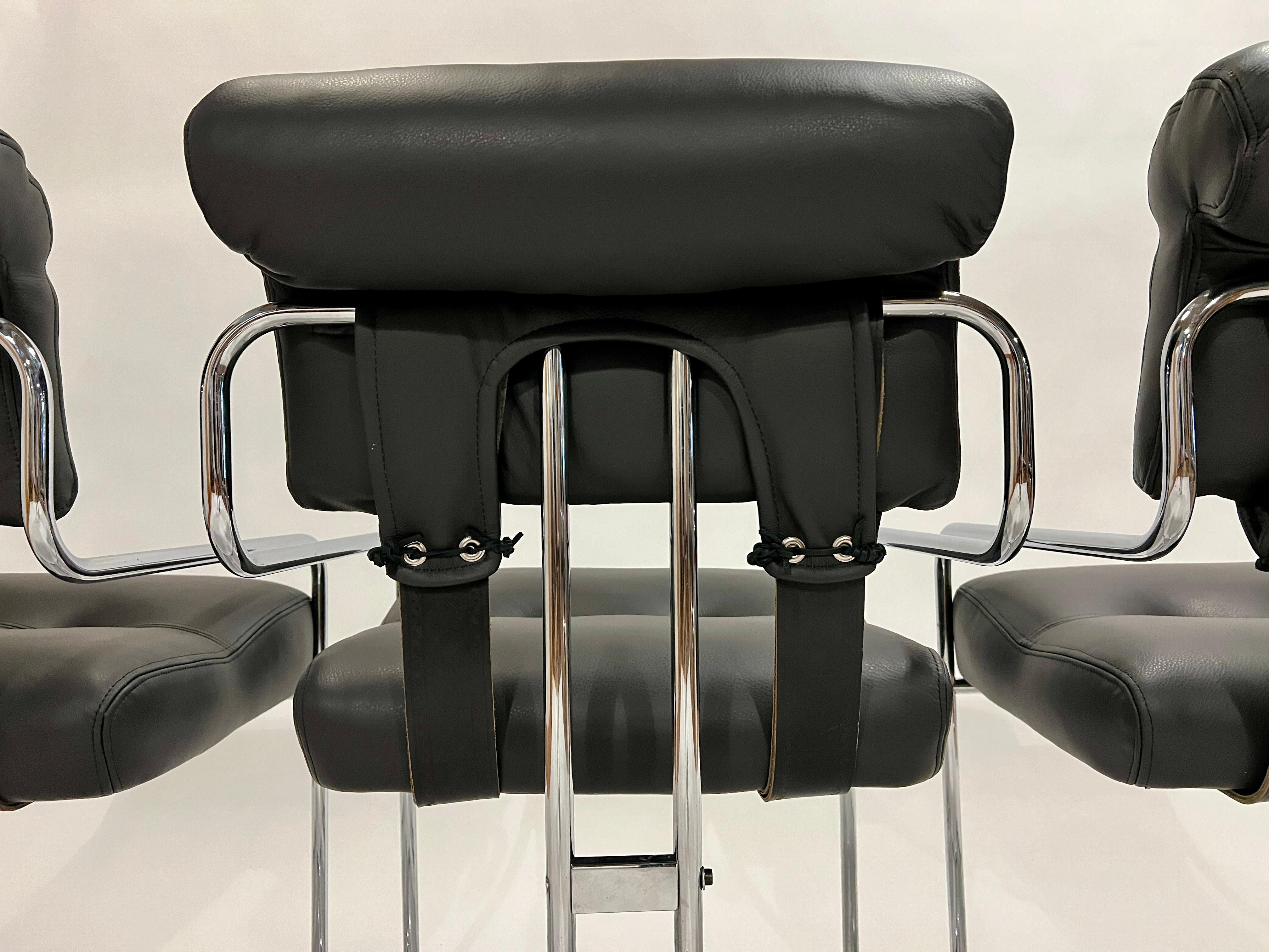 Polished Set of 6 Guido Faleschini 'Tucroma' Armchairs for i4 Mariani in Carbon Leather For Sale