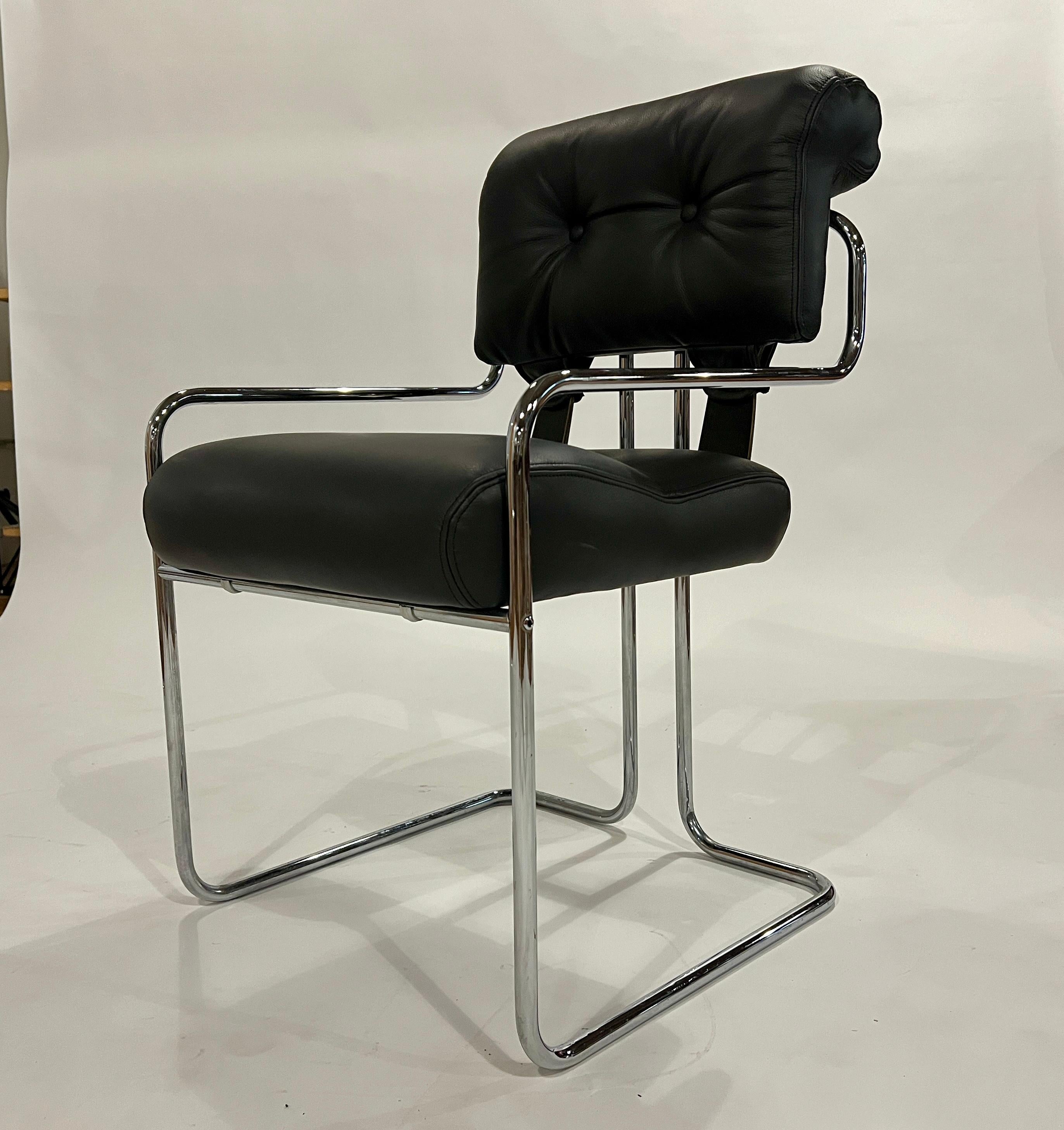 Chrome Set of 6 Guido Faleschini 'Tucroma' Armchairs for i4 Mariani in Carbon Leather For Sale