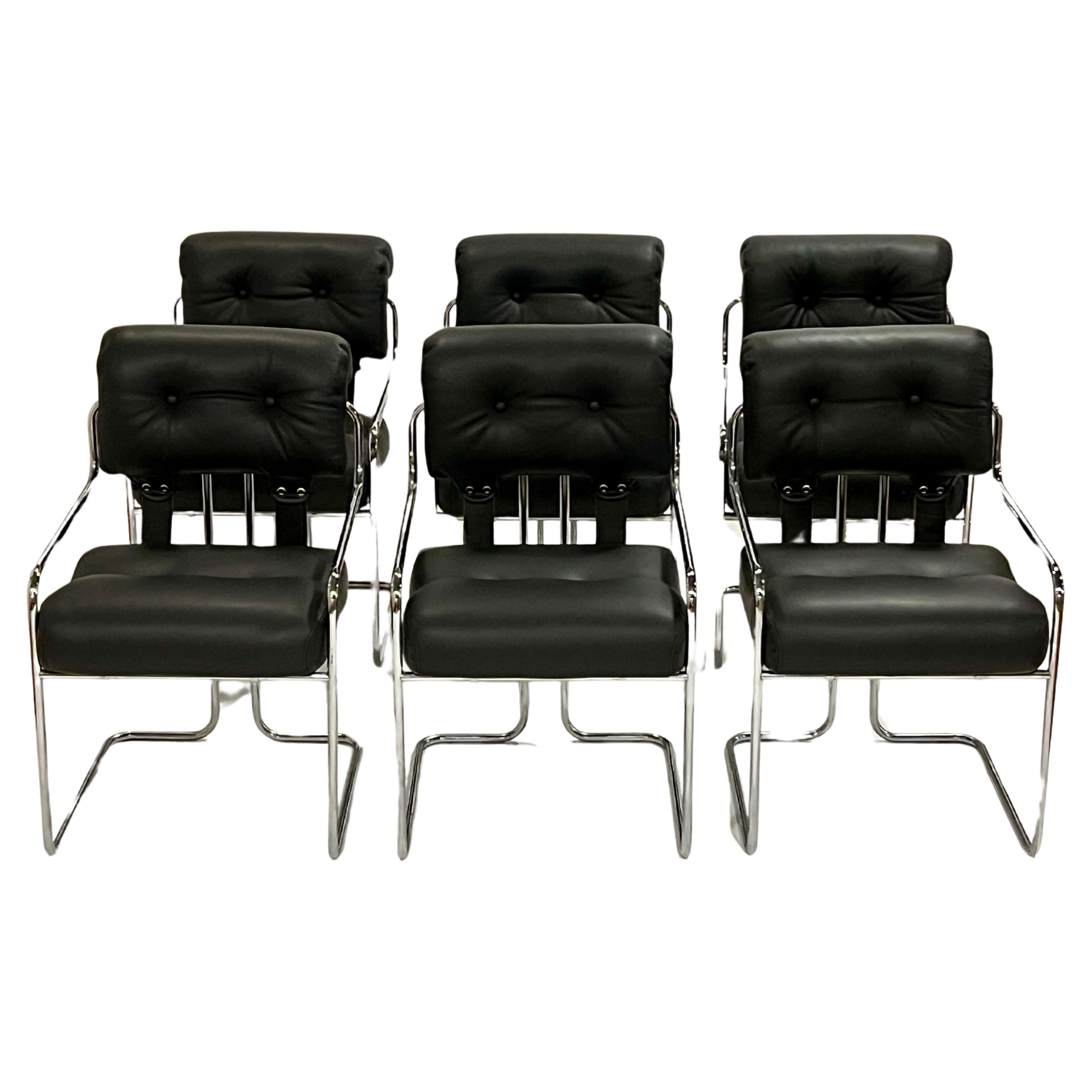 Set of 6 Guido Faleschini 'Tucroma' Armchairs for i4 Mariani in Carbon Leather For Sale