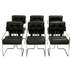 Vintage Set of 6 Guido Faleschini 'Tucroma' Armchairs for i4 Mariani in Carbon Leather