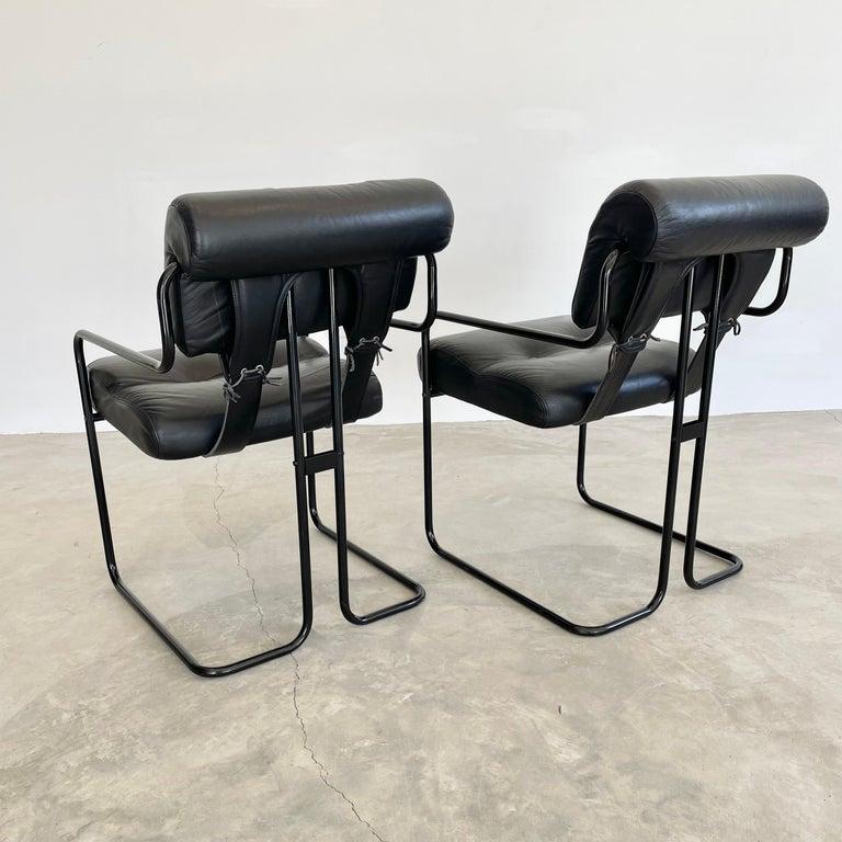 italien Ensemble de 6 chaises Guido Faleschini Tucroma en cuir noir, 1980 Italie en vente
