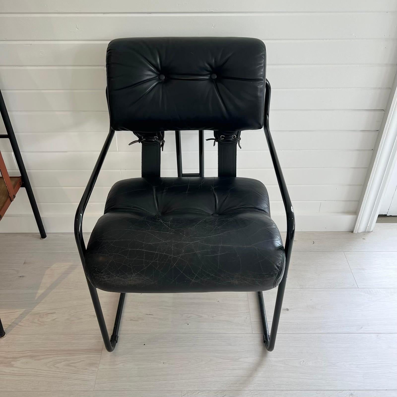 Ensemble de 6 chaises Guido Faleschini Tucroma en cuir noir, 1980 Italie Bon état - En vente à Los Angeles, CA