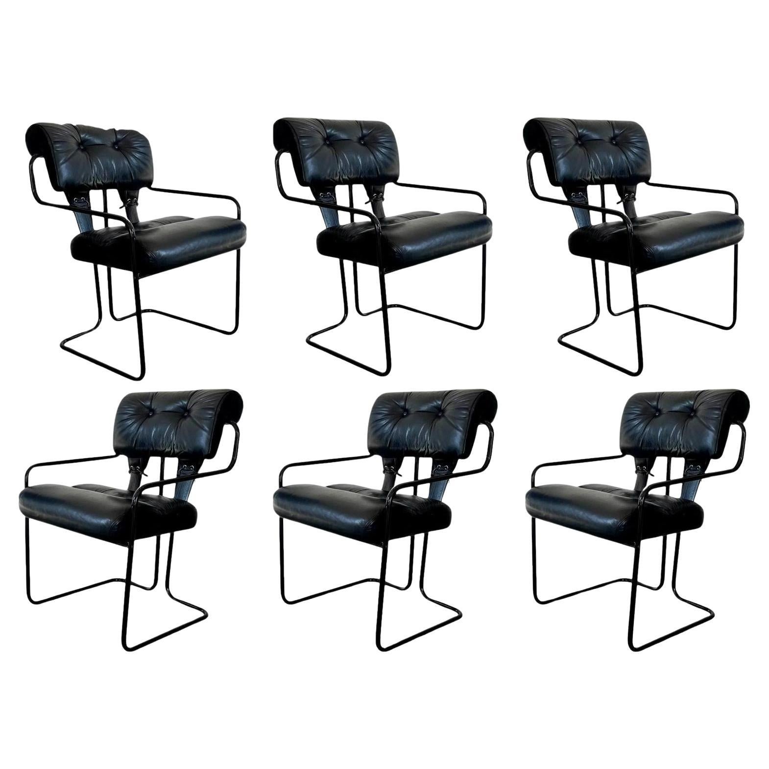 Set of 6 Guido Faleschini Tucroma Chairs in Black Leather, 1980s Italy