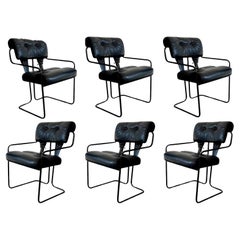 Set of 6 Guido Faleschini Tucroma Chairs in Black Leather, 1980s Italy