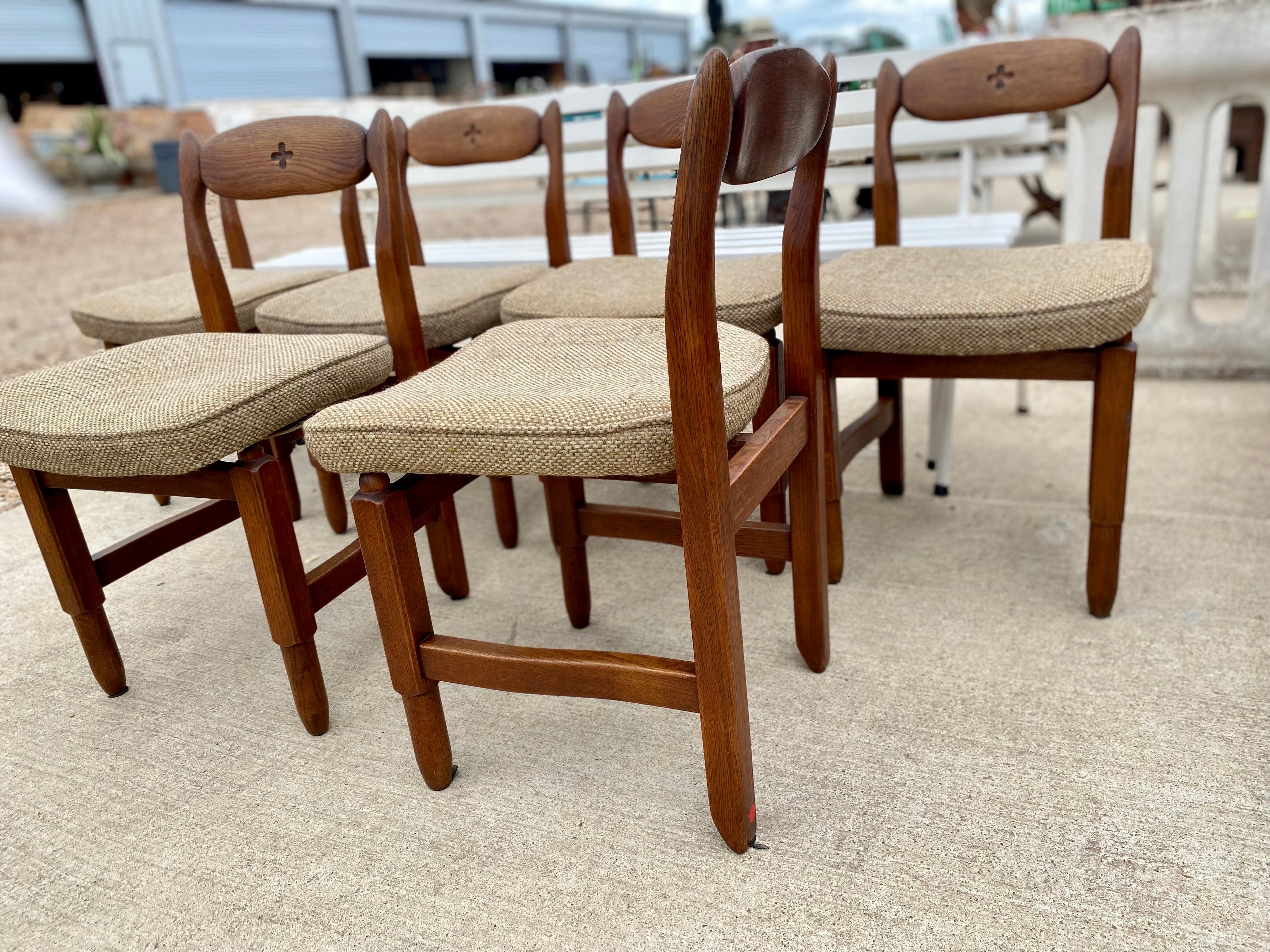 Mid-Century Modern Set of 6 Guillerme et Chambron Dining Chairs