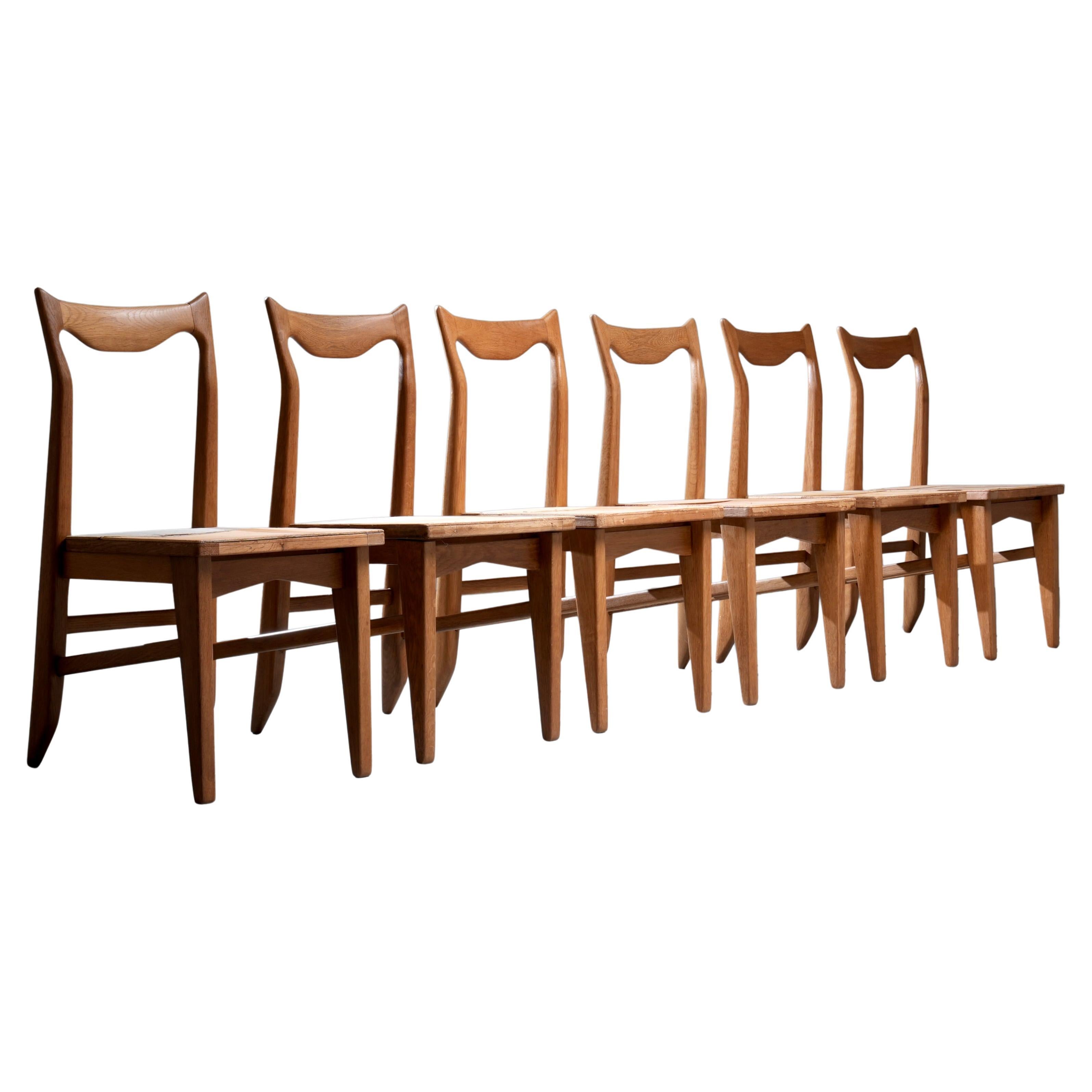 Set of 6 Guillerme et Chambron Dining Chairs in Oak, France, 1960's