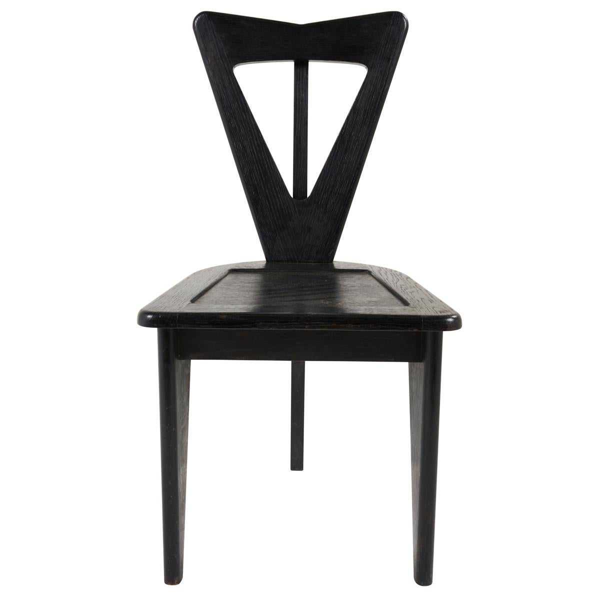 French Set of 6 Guillerme et Chambron Side Chairs, Ebonized Oak, Rare For Sale