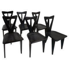 Set of 6 Guillerme et Chambron Side Chairs, Ebonized Oak, Rare