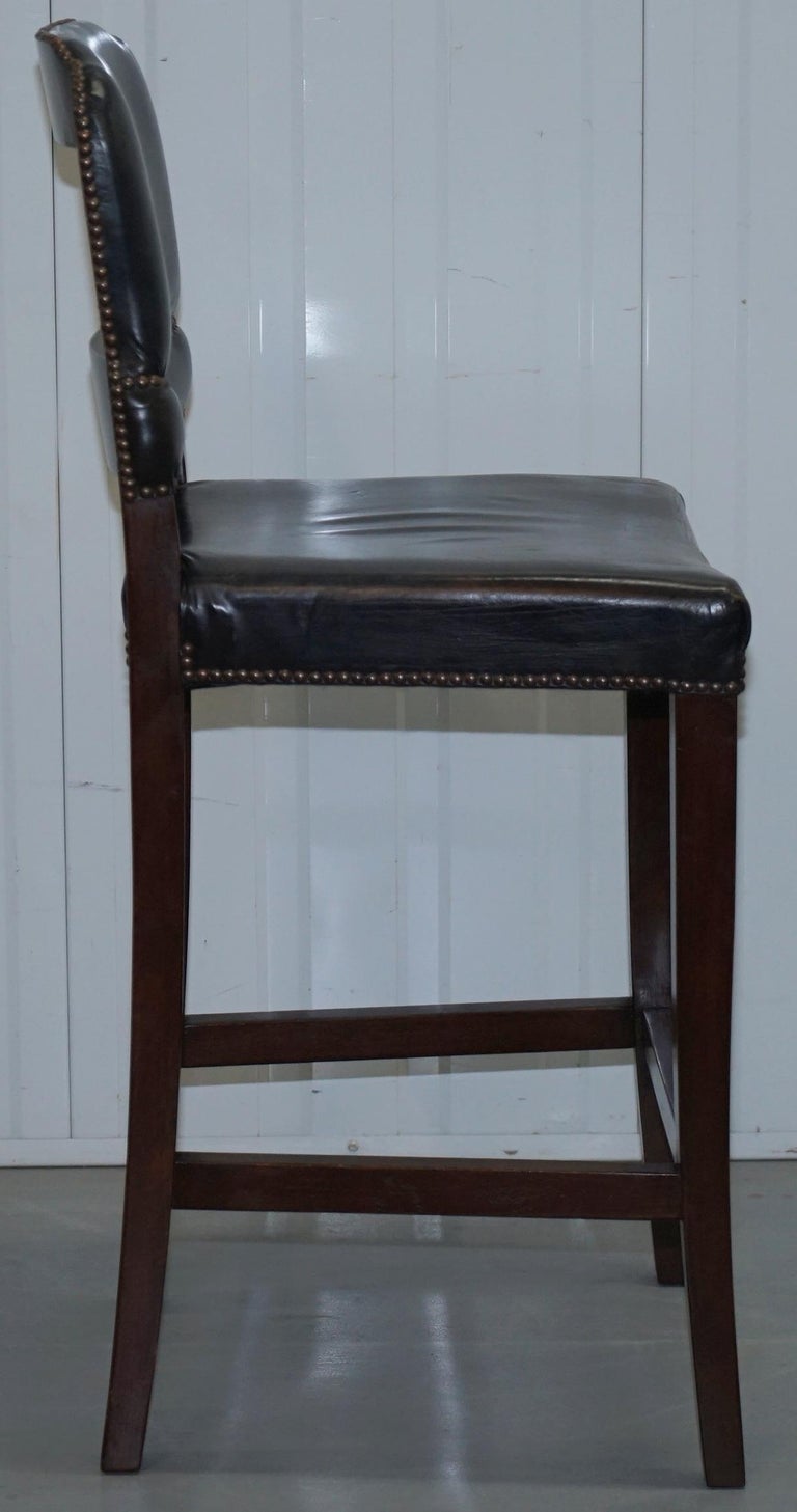 Set of 6 Halo Springfield Brown Leather Oak Counter Bar Kitchen Stools