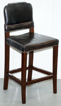 Set of 6 Halo Springfield  Brown Leather Oak Counter Bar Kitchen Stools