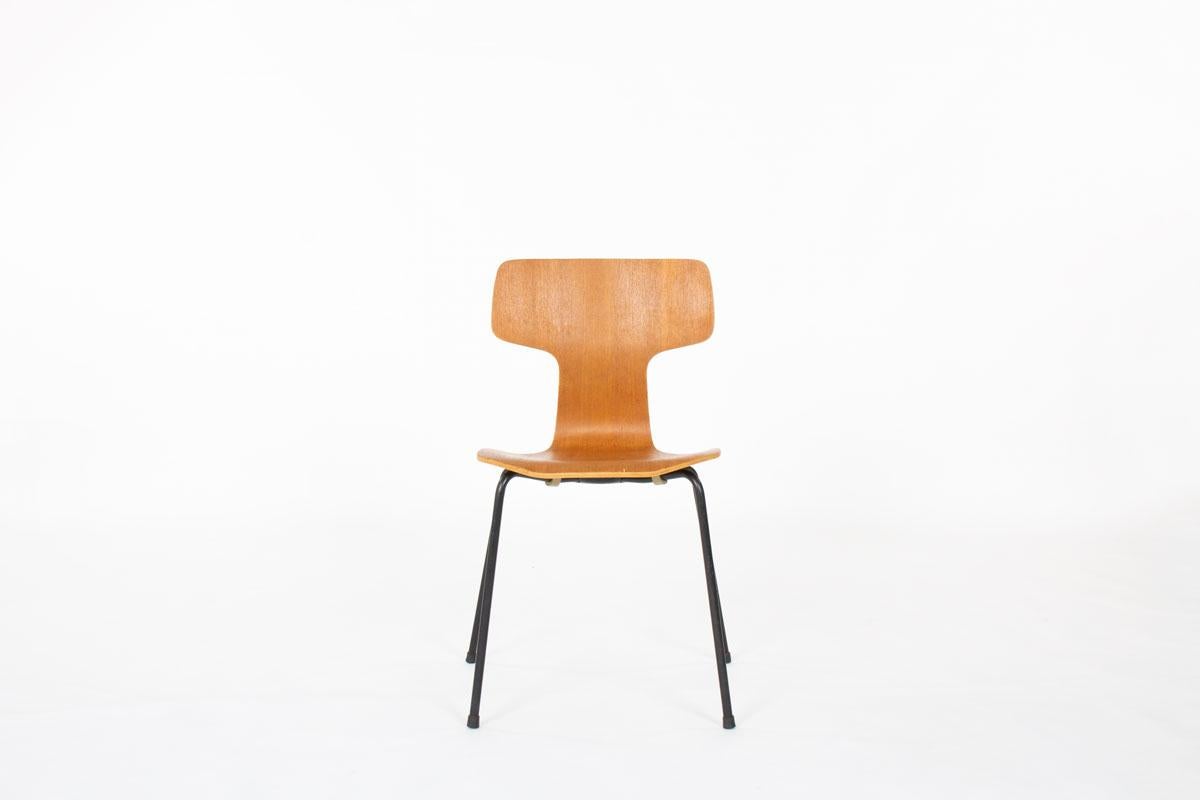 Satz von 6 Hammer-Stühlen von Arne Jacobsen für Fritz Hansen, 1960 im Zustand „Gut“ im Angebot in JASSANS-RIOTTIER, FR