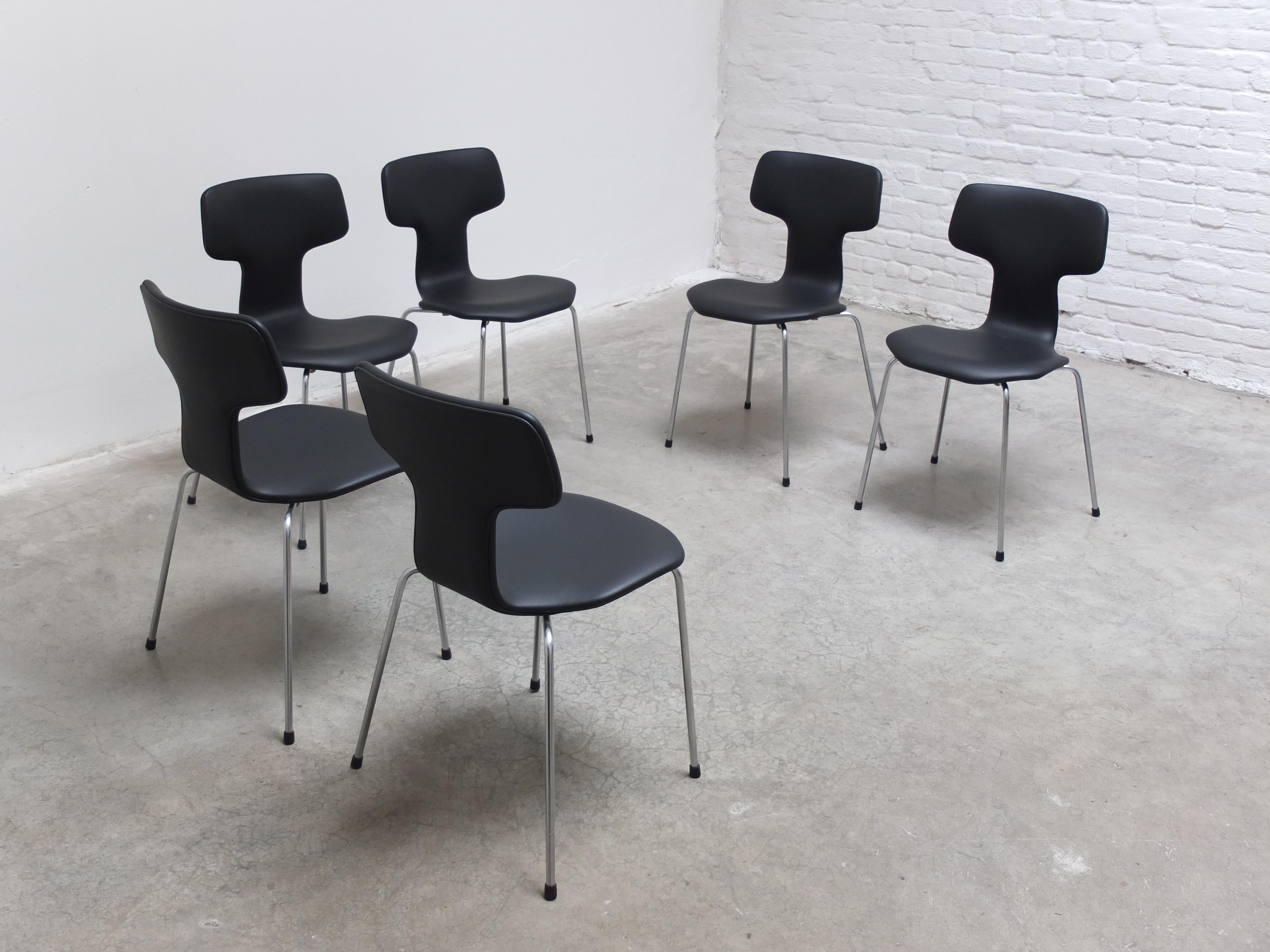 Set of 6 'Hammer' Chairs in Leather by Arne Jacobsen for Fritz Hansen, 1967 For Sale 3