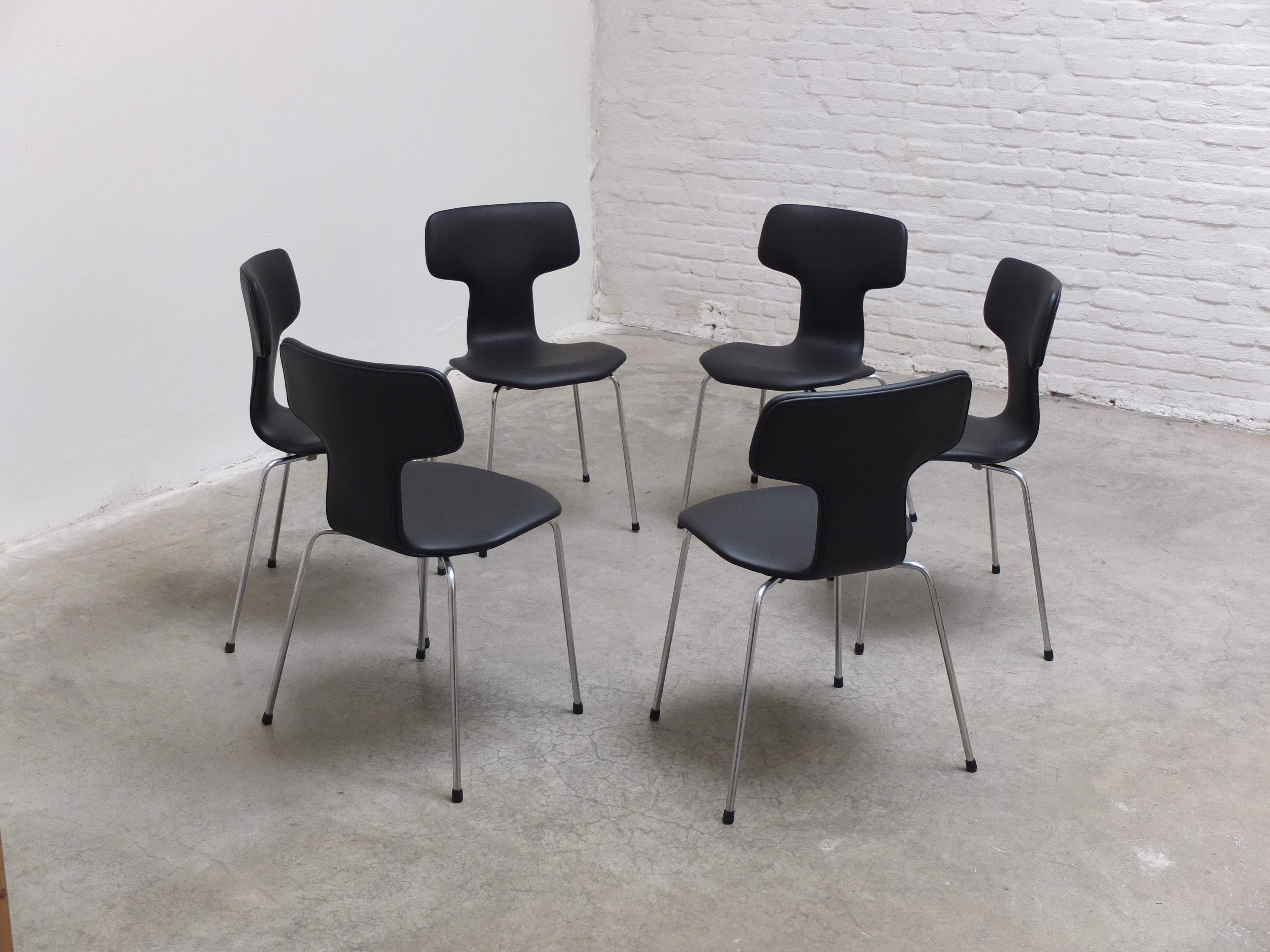 Scandinavian Modern Set of 6 'Hammer' Chairs in Leather by Arne Jacobsen for Fritz Hansen, 1967 For Sale