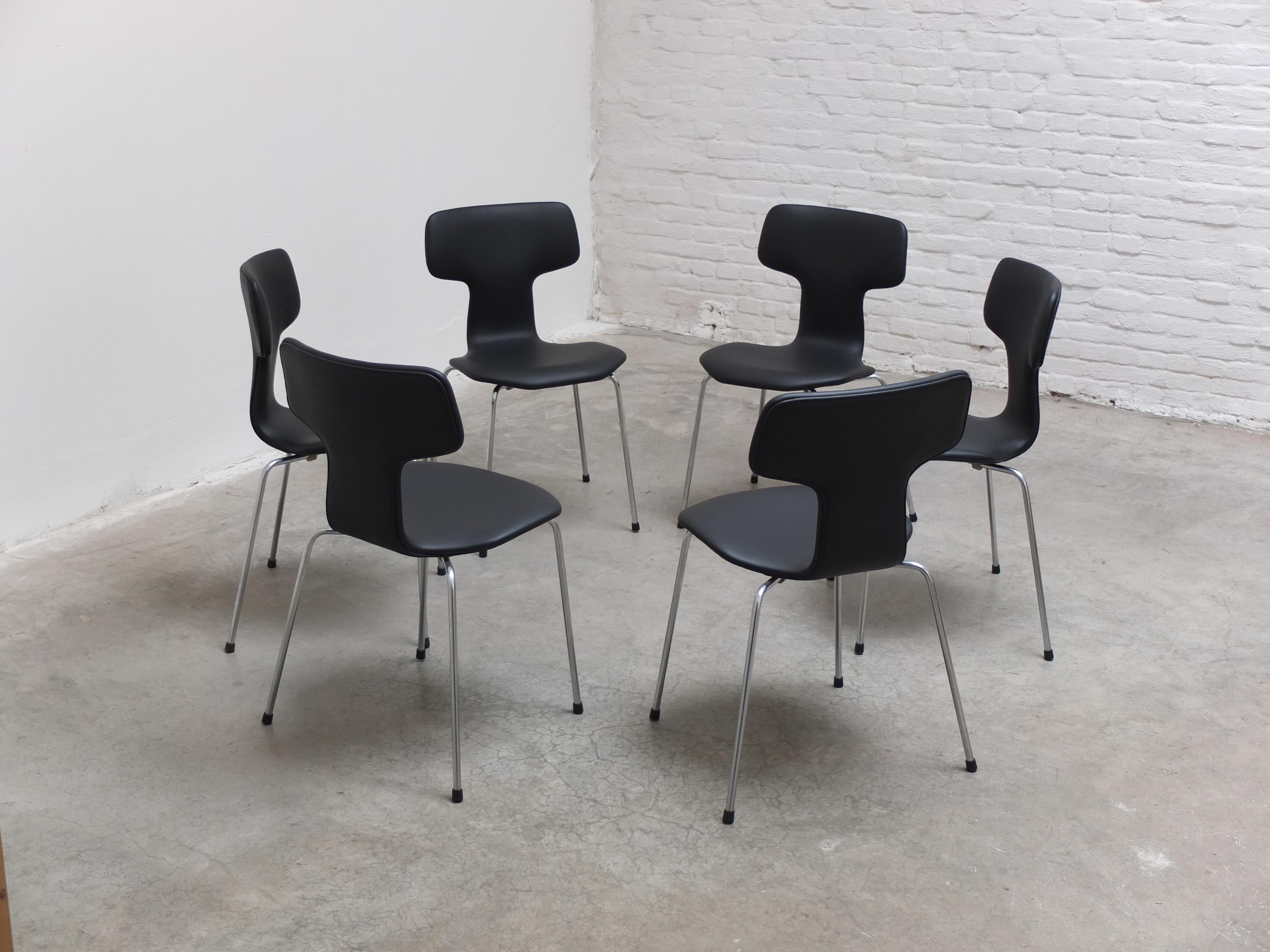 Scandinavian Modern Set of 6 'Hammer' Chairs in Leather by Arne Jacobsen for Fritz Hansen, 1967