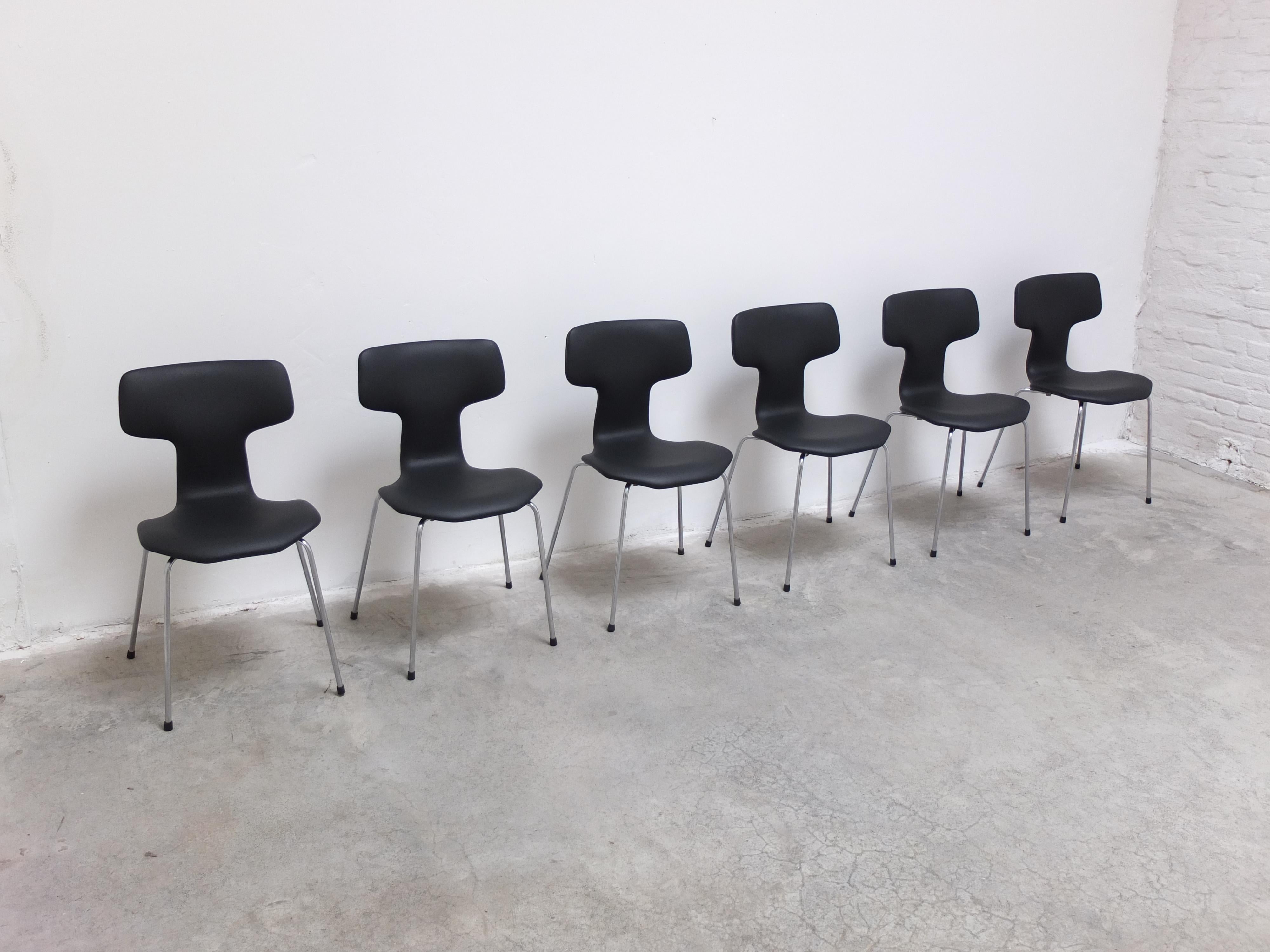 Danish Set of 6 'Hammer' Chairs in Leather by Arne Jacobsen for Fritz Hansen, 1967