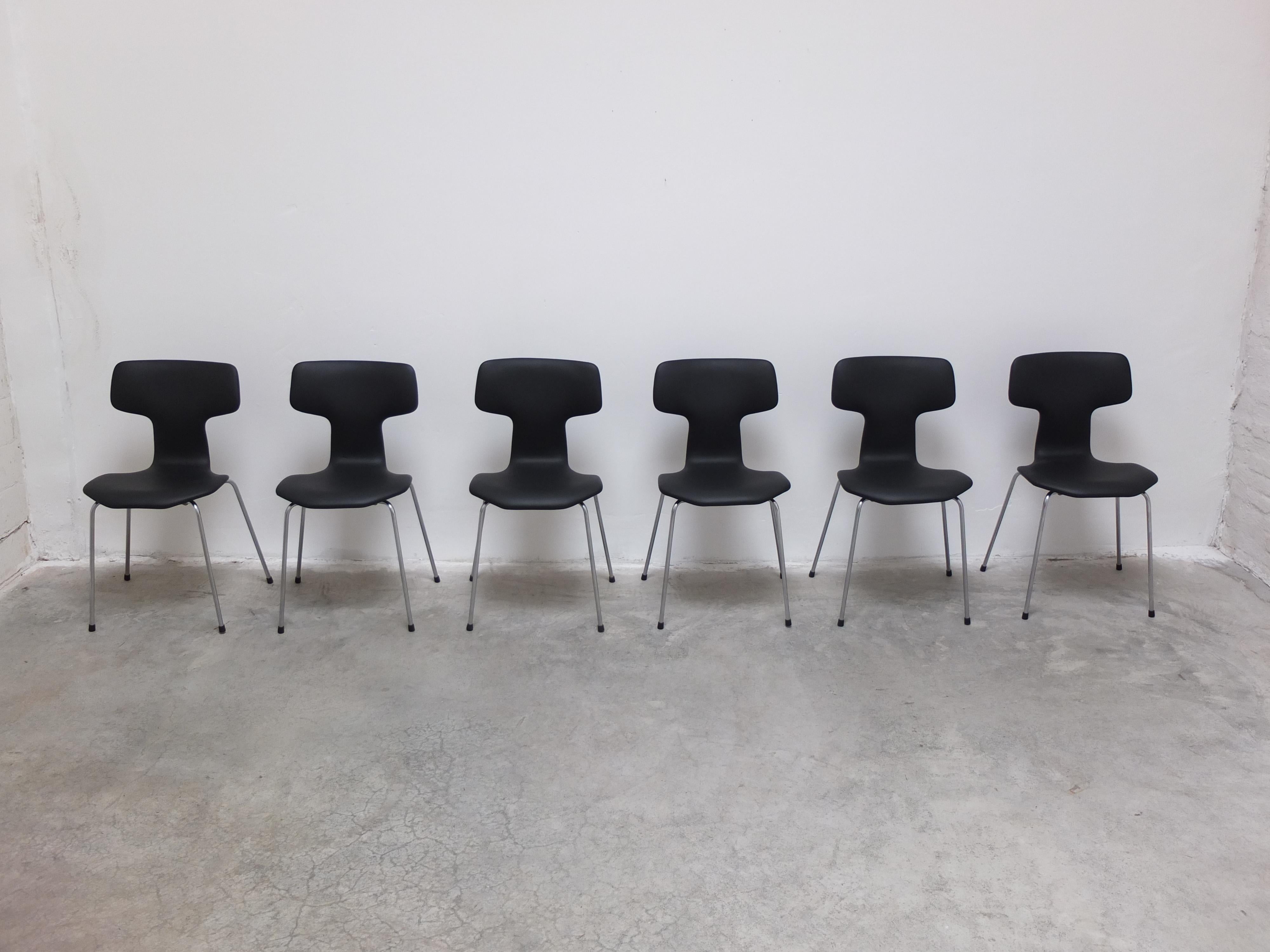 Set of 6 'Hammer' Chairs in Leather by Arne Jacobsen for Fritz Hansen, 1967 In Good Condition In Antwerpen, VAN