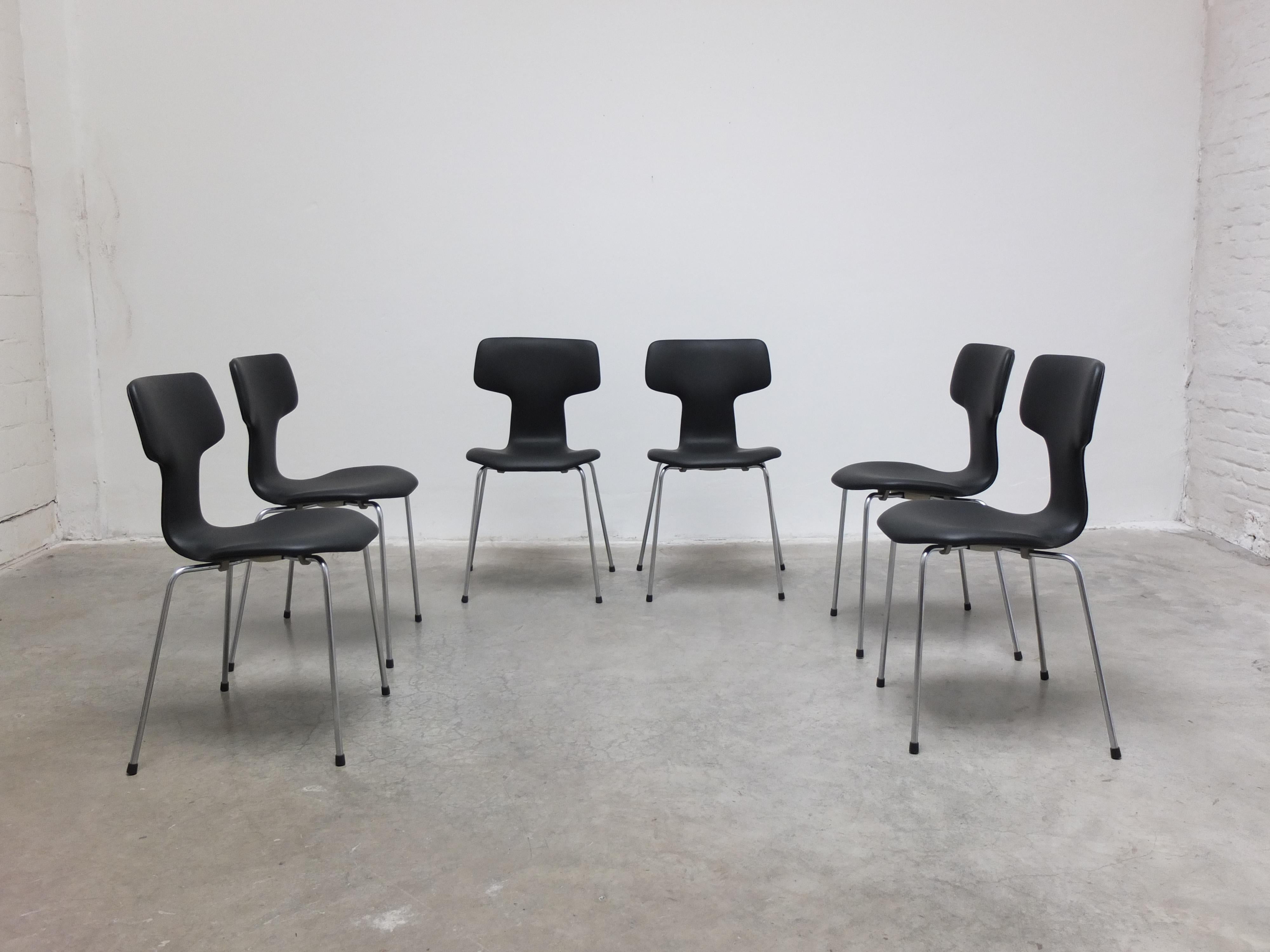 20th Century Set of 6 'Hammer' Chairs in Leather by Arne Jacobsen for Fritz Hansen, 1967