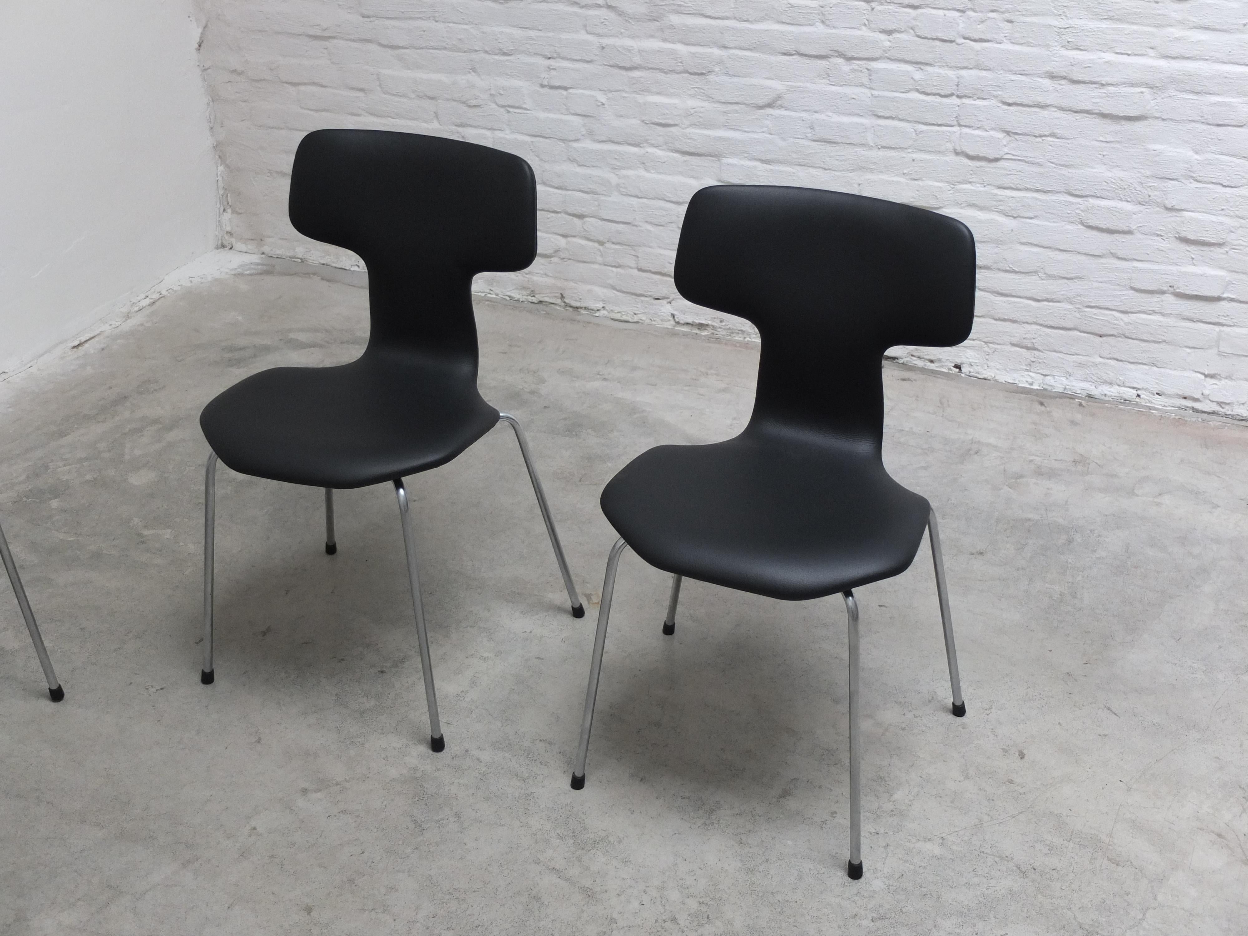 Metal Set of 6 'Hammer' Chairs in Leather by Arne Jacobsen for Fritz Hansen, 1967