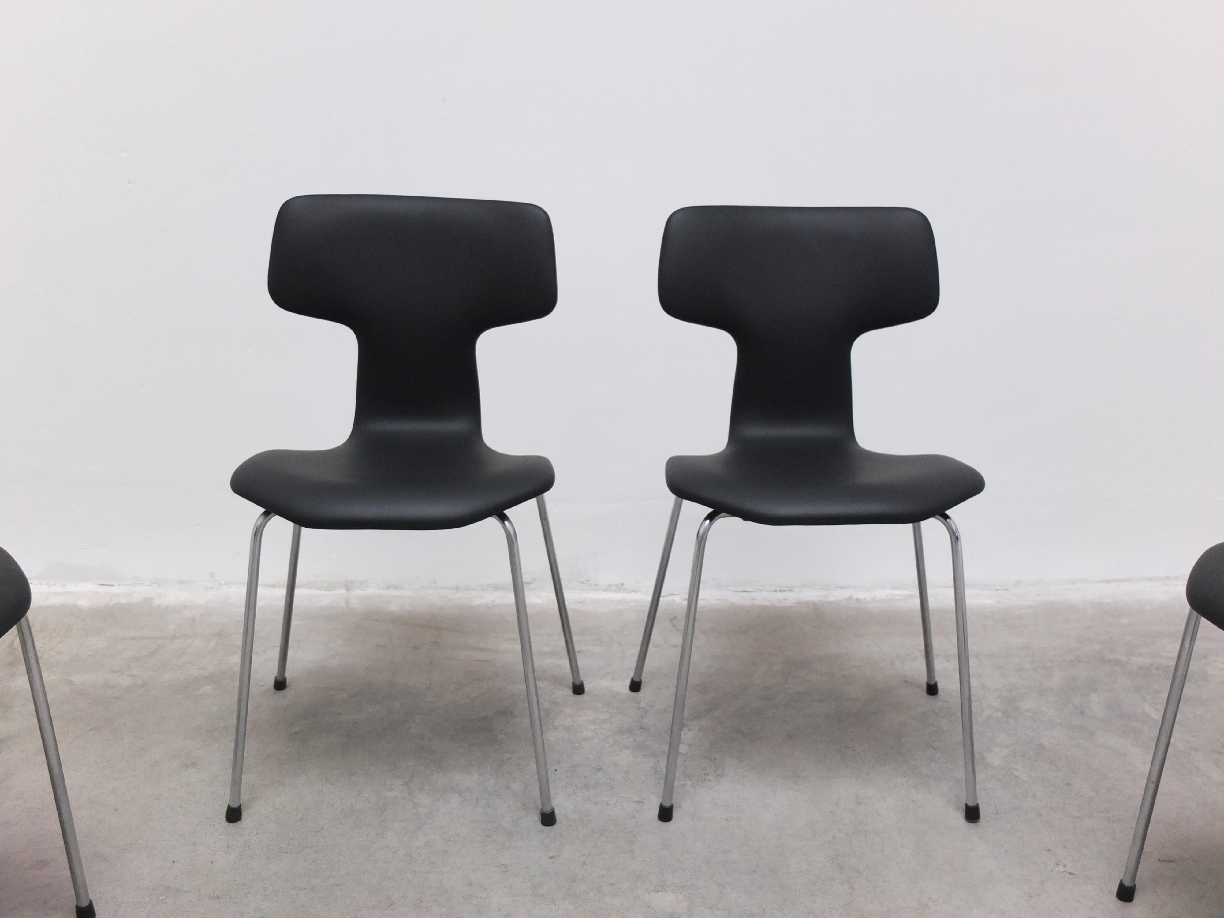 Set of 6 'Hammer' Chairs in Leather by Arne Jacobsen for Fritz Hansen, 1967 For Sale 1