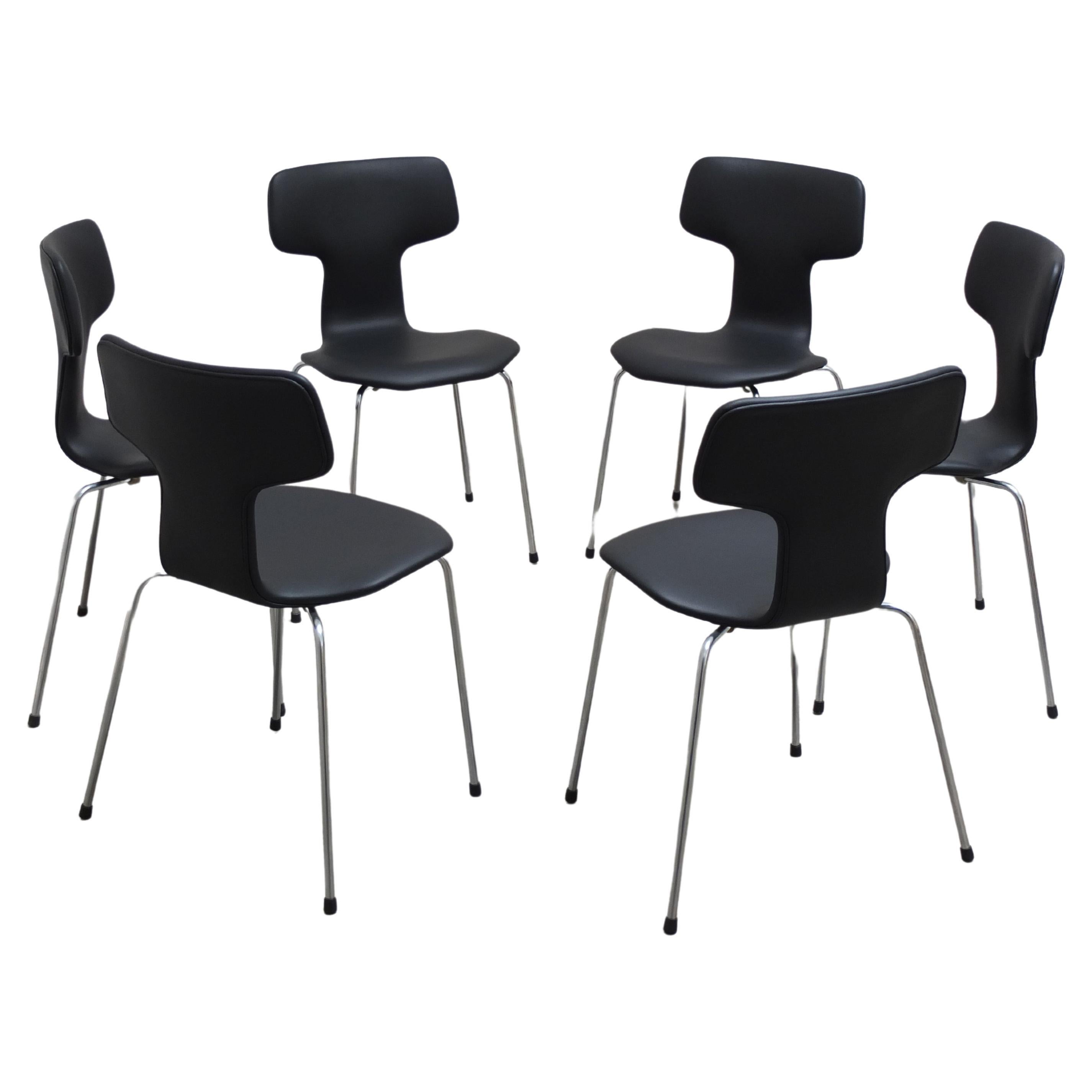 Set of 6 'Hammer' Chairs in Leather by Arne Jacobsen for Fritz Hansen, 1967 For Sale