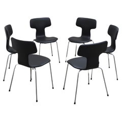 Vintage Set of 6 'Hammer' Chairs in Leather by Arne Jacobsen for Fritz Hansen, 1967