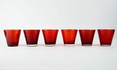 Set of 6 Hand Blown Murano Red Cased Bubble Controlled Cocktail Drinks Glasses