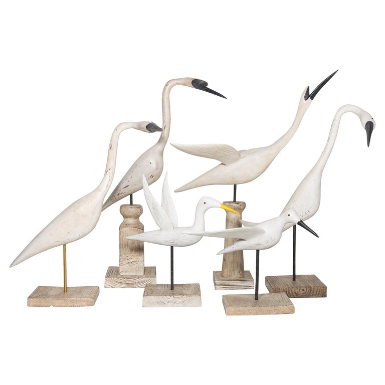 Set of 6 Hand Carved and Painted Shorebird Decoys For Sale at 1stDibs