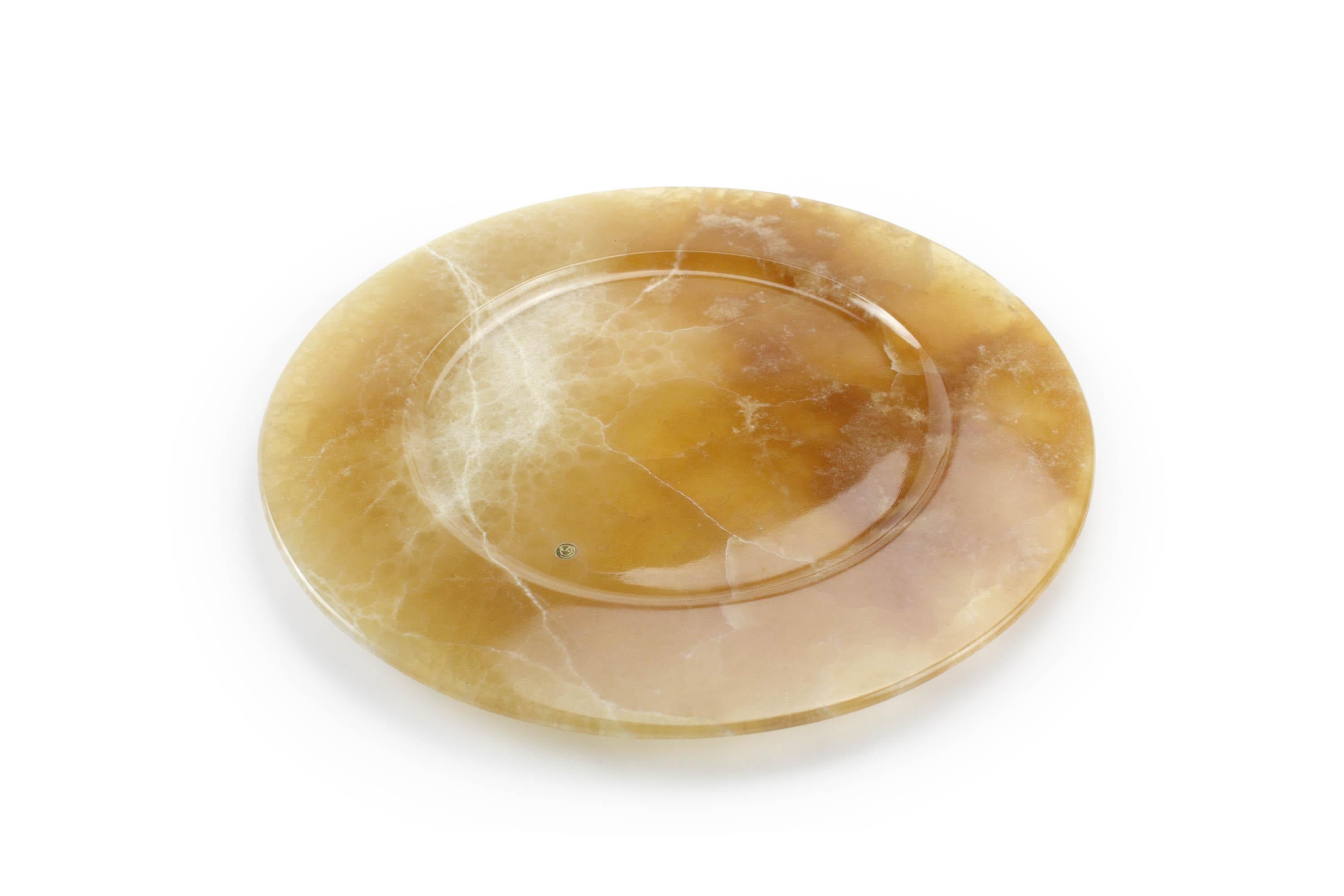 Charger Plate Platters Serveware Set of 6 Amber Onyx Marble Handmade Italy For Sale 1