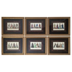 Antique Set of 6 Hand Colored Copper Engraving Prints Mid 19th Century, Paris XV