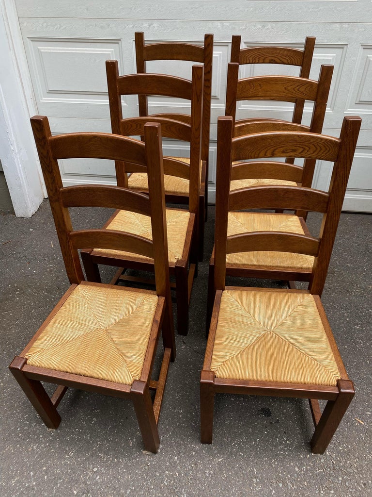 Set of 6 Hand made Italian Ladder Back Dining Chairs with Rush Seats For Sale 13