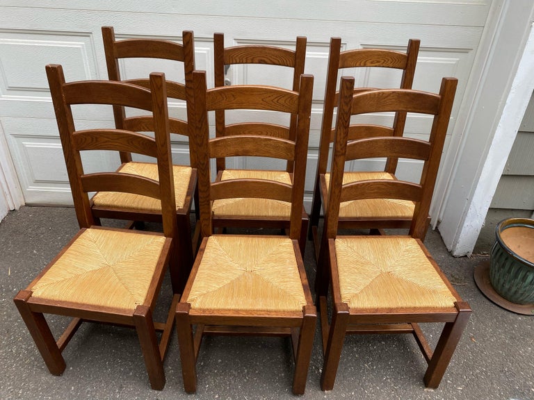 Set of 6 Hand made Italian Ladder Back Dining Chairs with Rush Seats For Sale 14