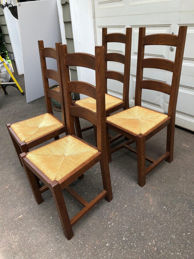 Set of 6 Hand made Italian Ladder Back Dining Chairs with Rush Seats For Sale 1