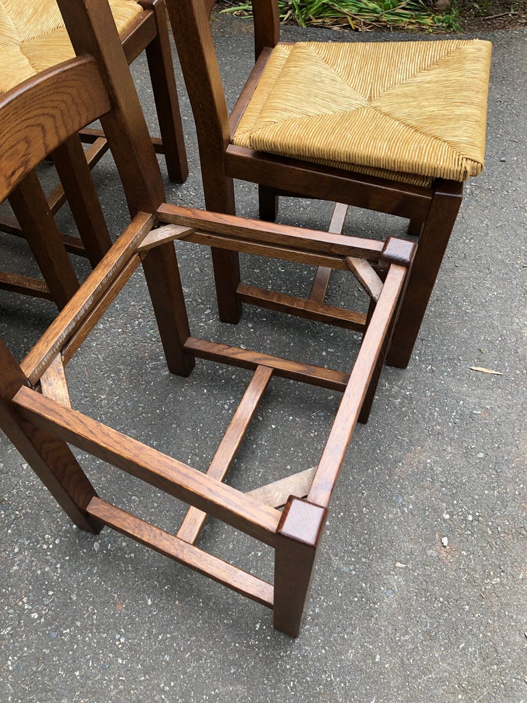 Set of 6 Hand made Italian Ladder Back Dining Chairs with Rush Seats For Sale 2