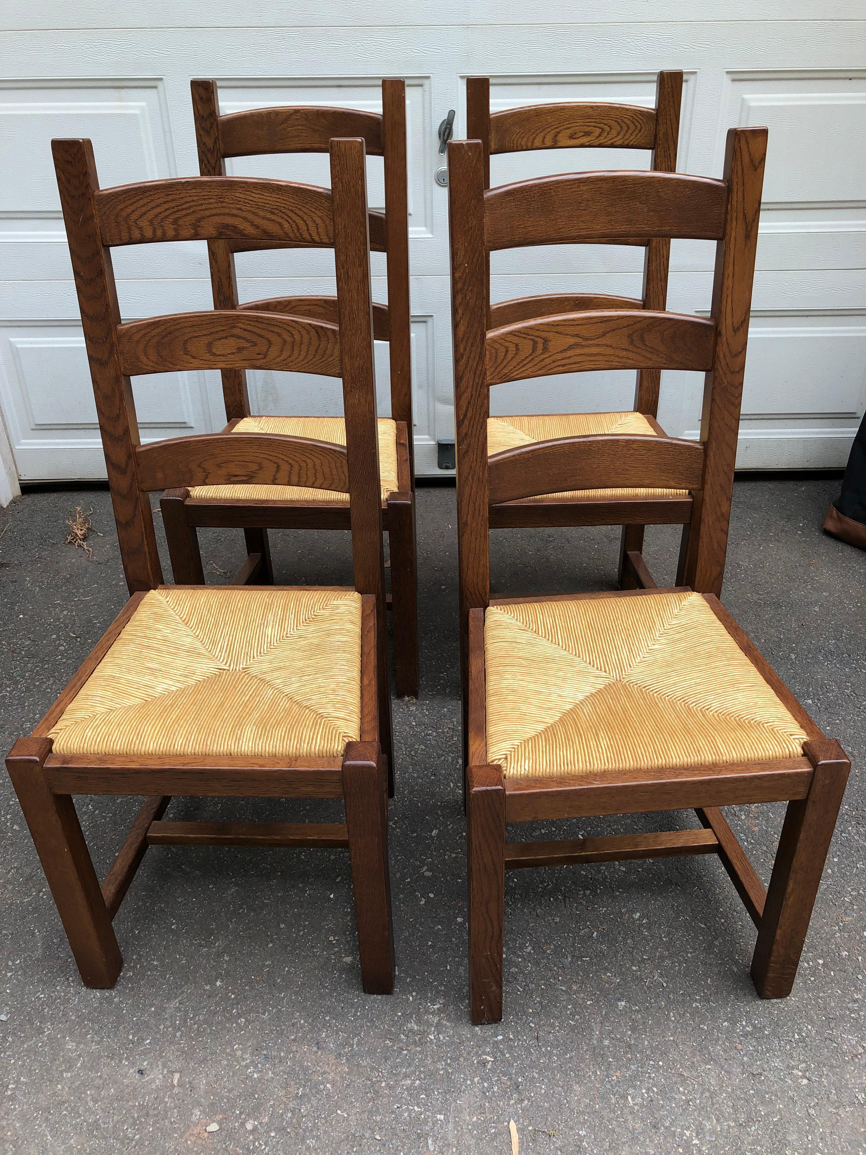 Set of 6 Hand made Italian Ladder Back Dining Chairs with Rush Seats 2