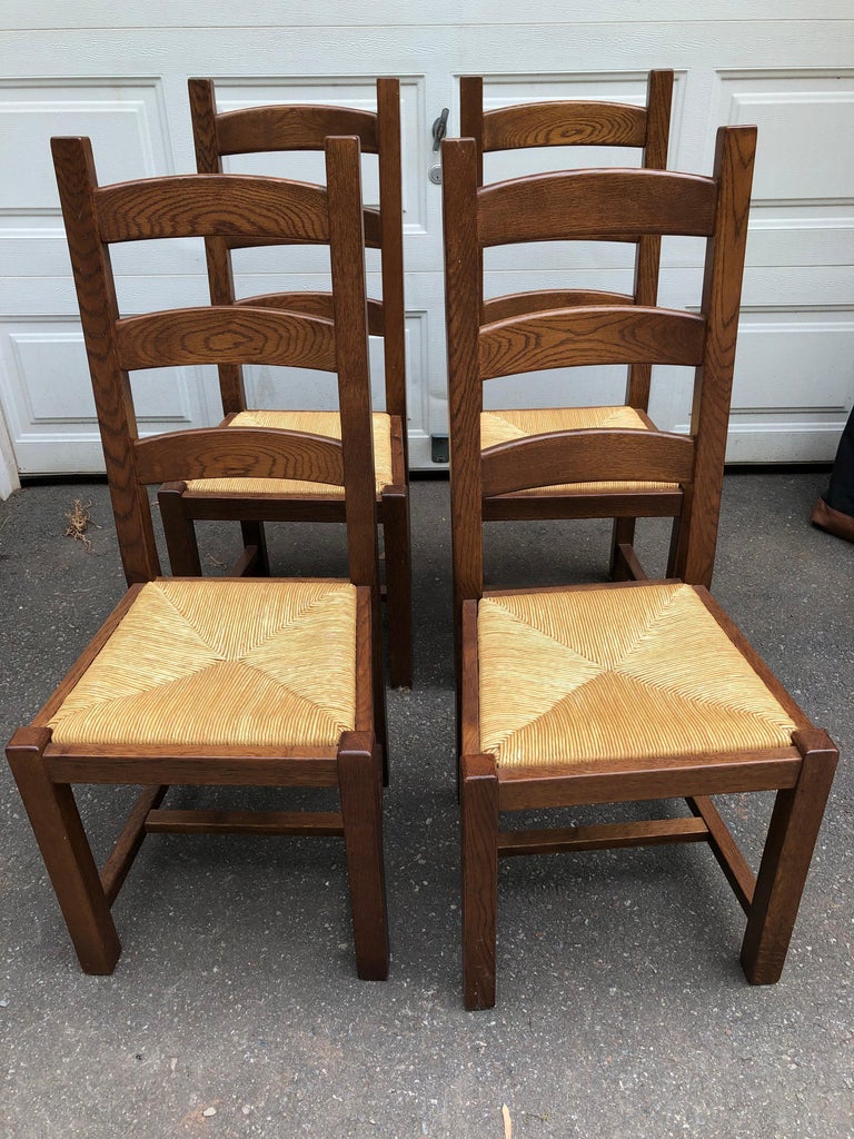 Set of 6 Hand made Italian Ladder Back Dining Chairs with Rush Seats For Sale 5