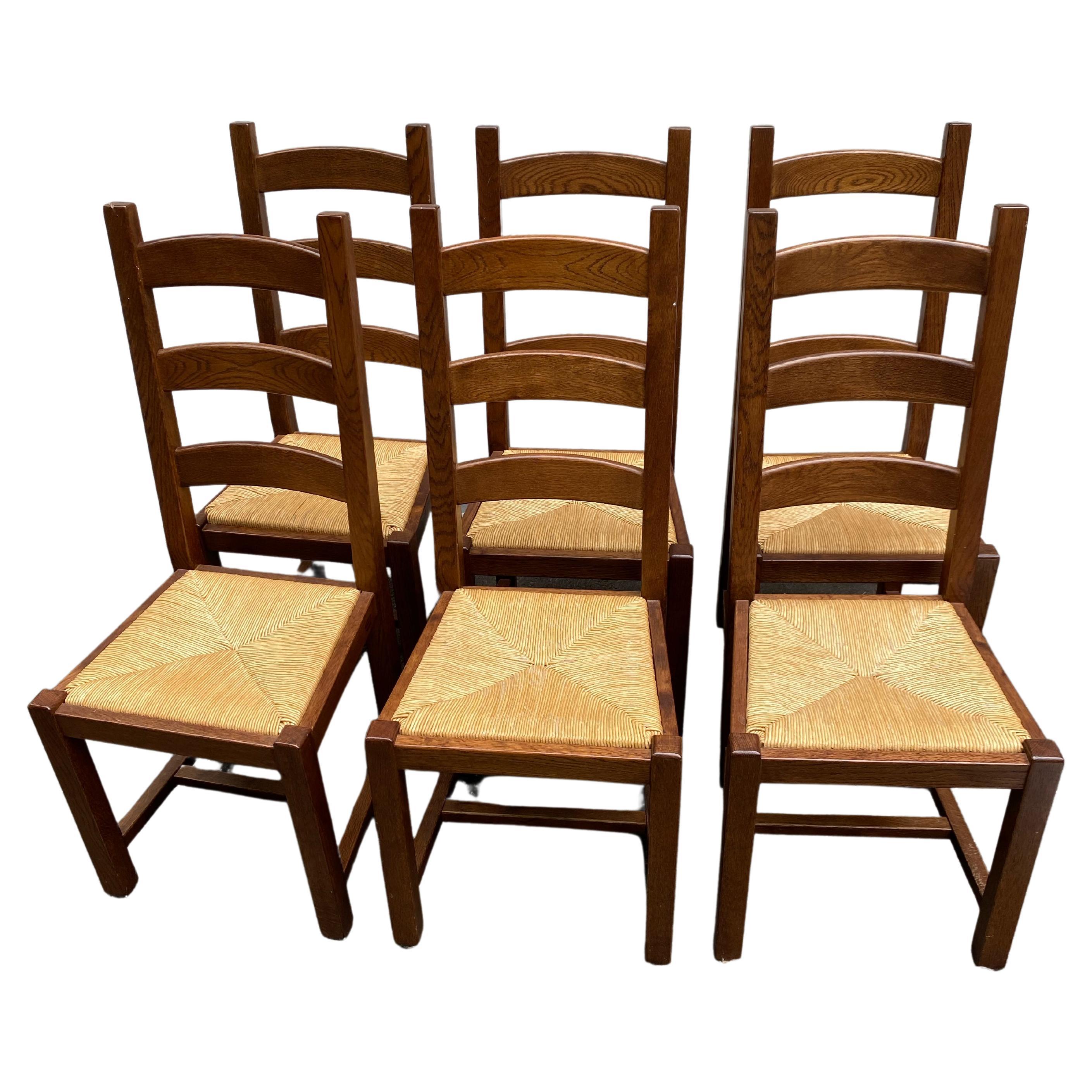 Set of 6 Hand made Italian Ladder Back Dining Chairs with Rush Seats