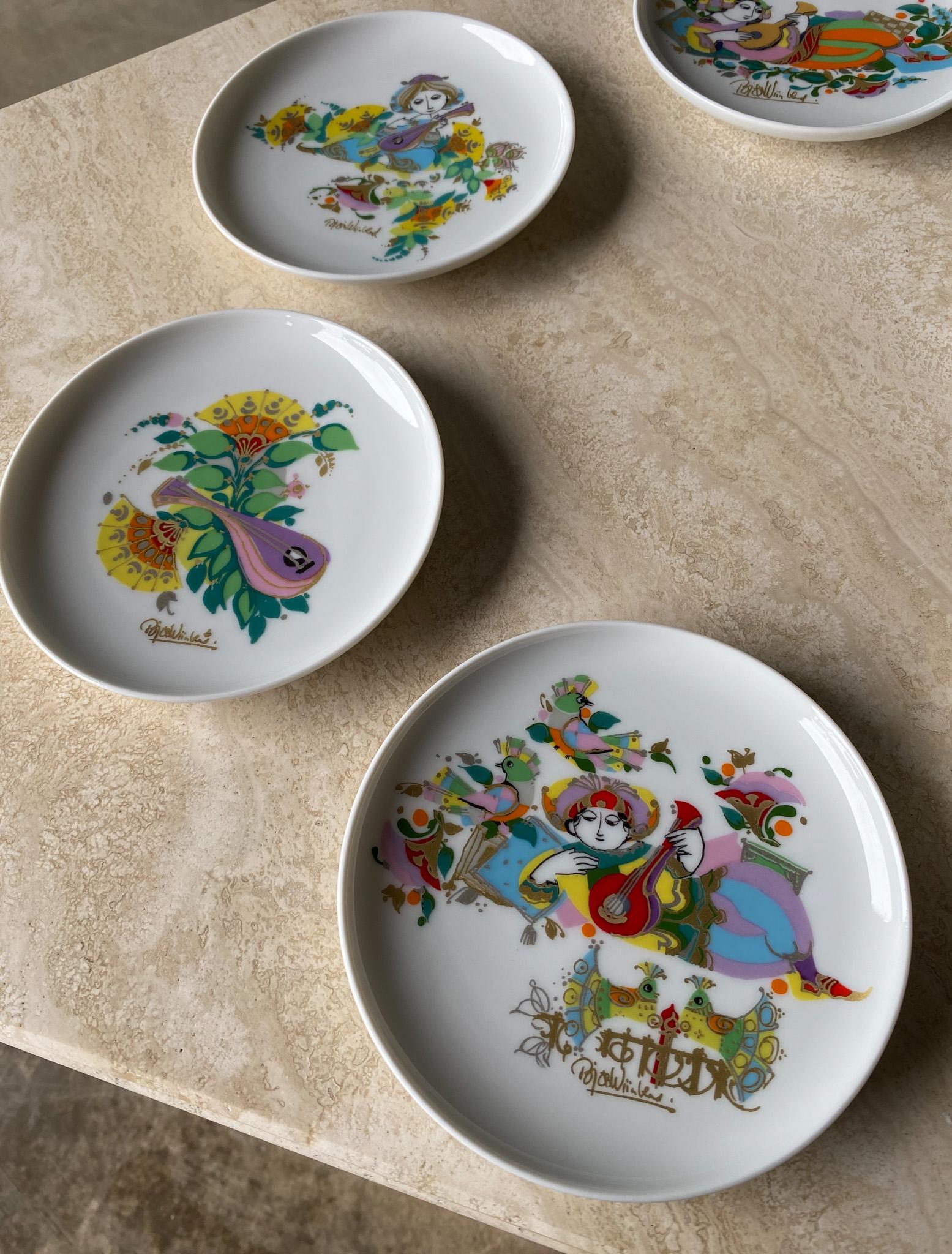Set of 6 Hand Painted Dishes by Bjorn Winblad for Rosenthal, 1970s For Sale 3