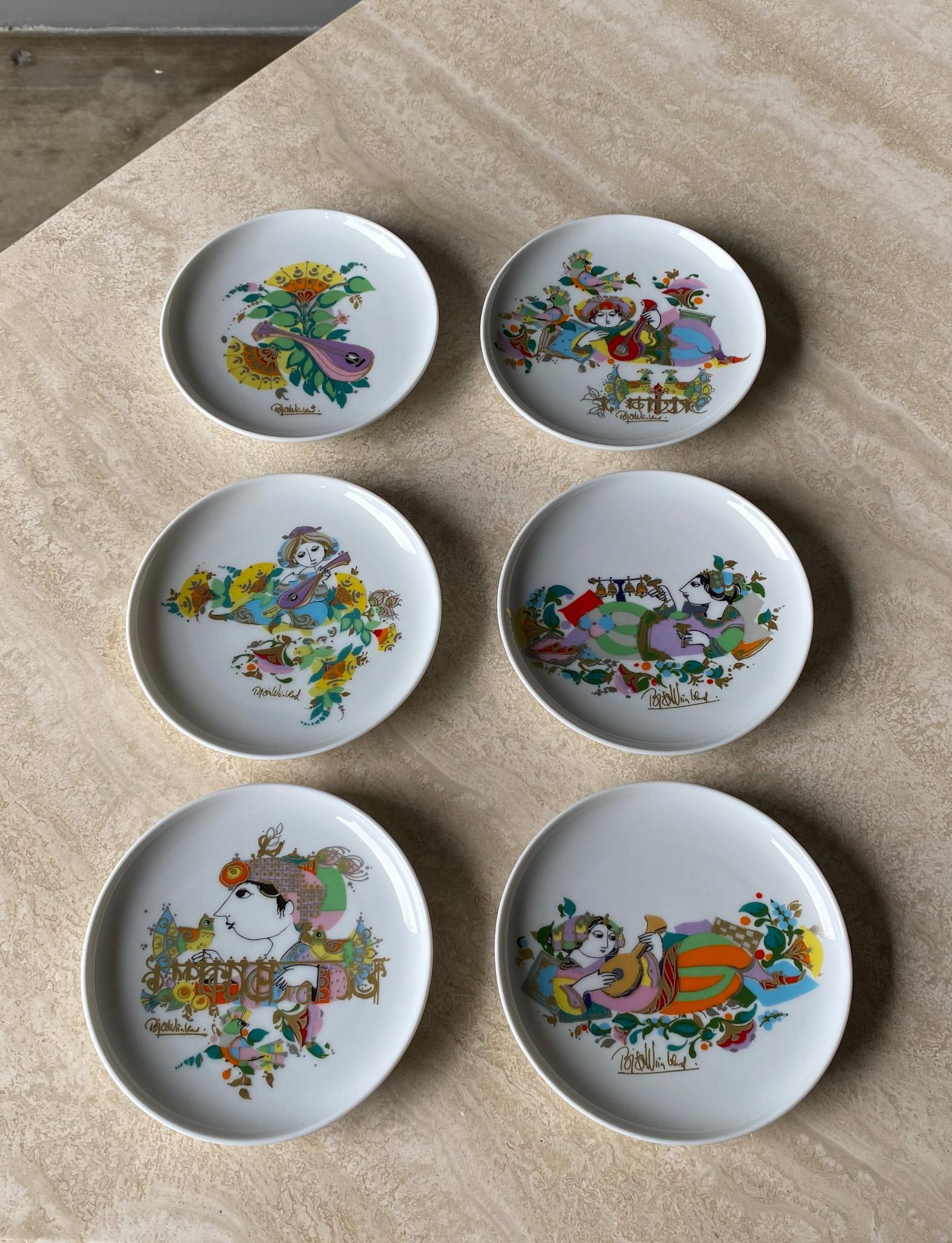 Set of 6 Hand Painted Dishes by Bjorn Winblad for Rosenthal, 1970s For Sale 7