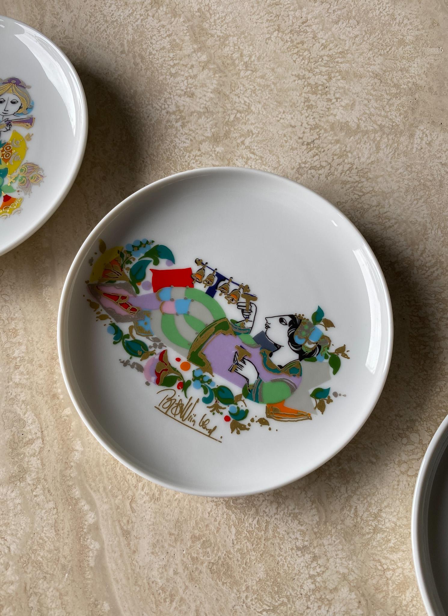 Mid-Century Modern Set of 6 Hand Painted Dishes by Bjorn Winblad for Rosenthal, 1970s For Sale