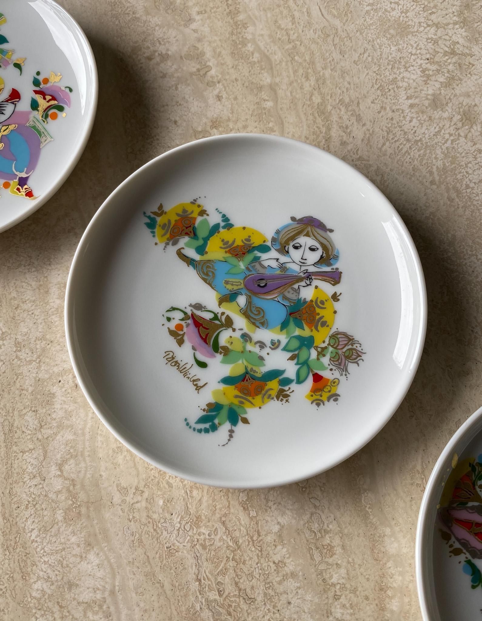 German Set of 6 Hand Painted Dishes by Bjorn Winblad for Rosenthal, 1970s For Sale